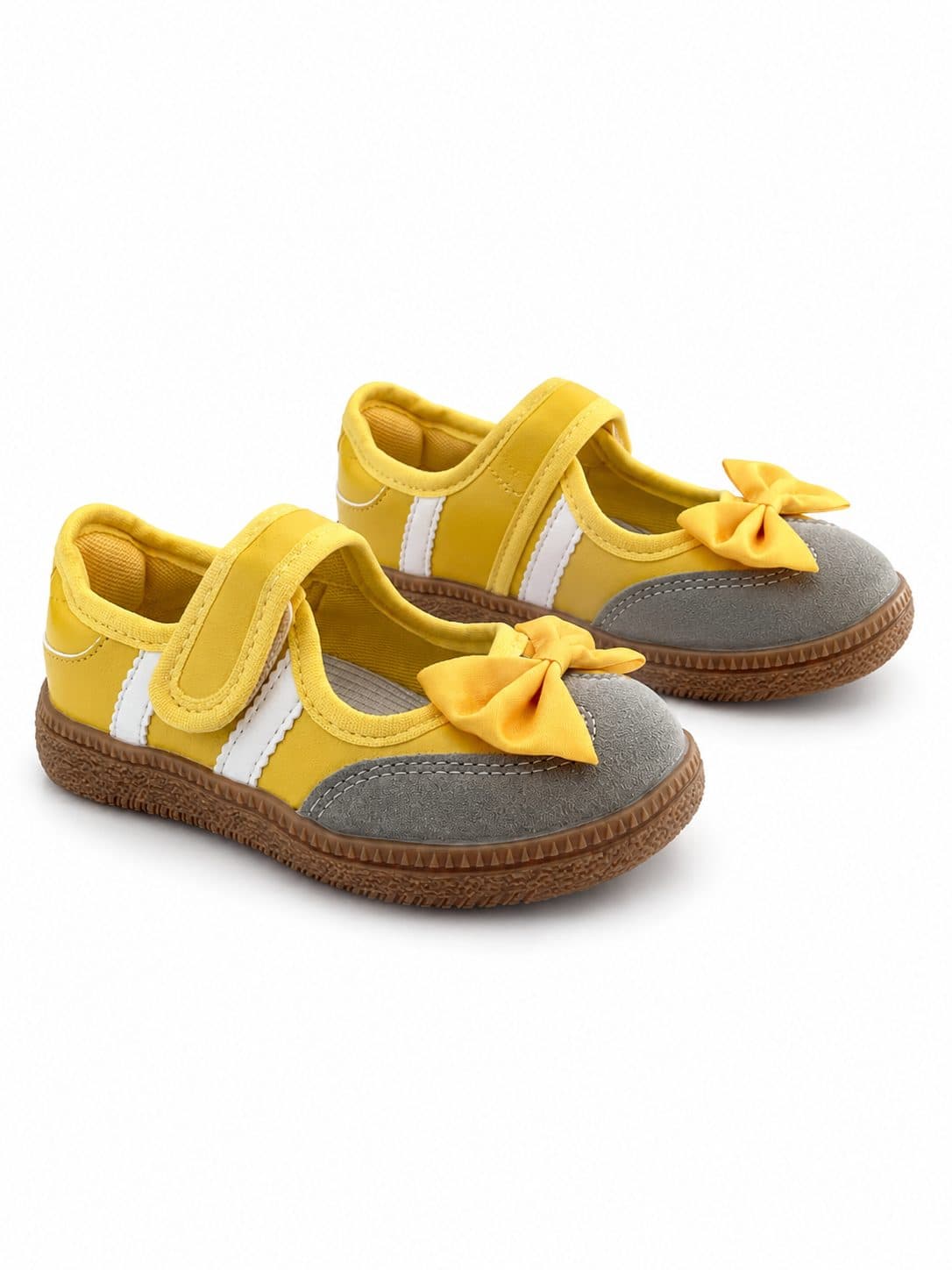 ZAPATOS AMARILLO CON FRANJA BLANCA Y MOÑO — zapatos para niña