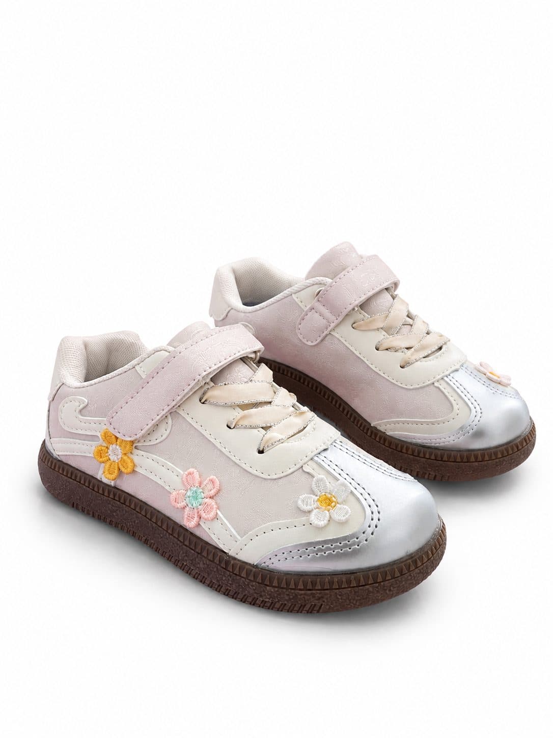 ZAPATILLAS ROSA CON MARGARITAS Y PLATA — zapatos para niña