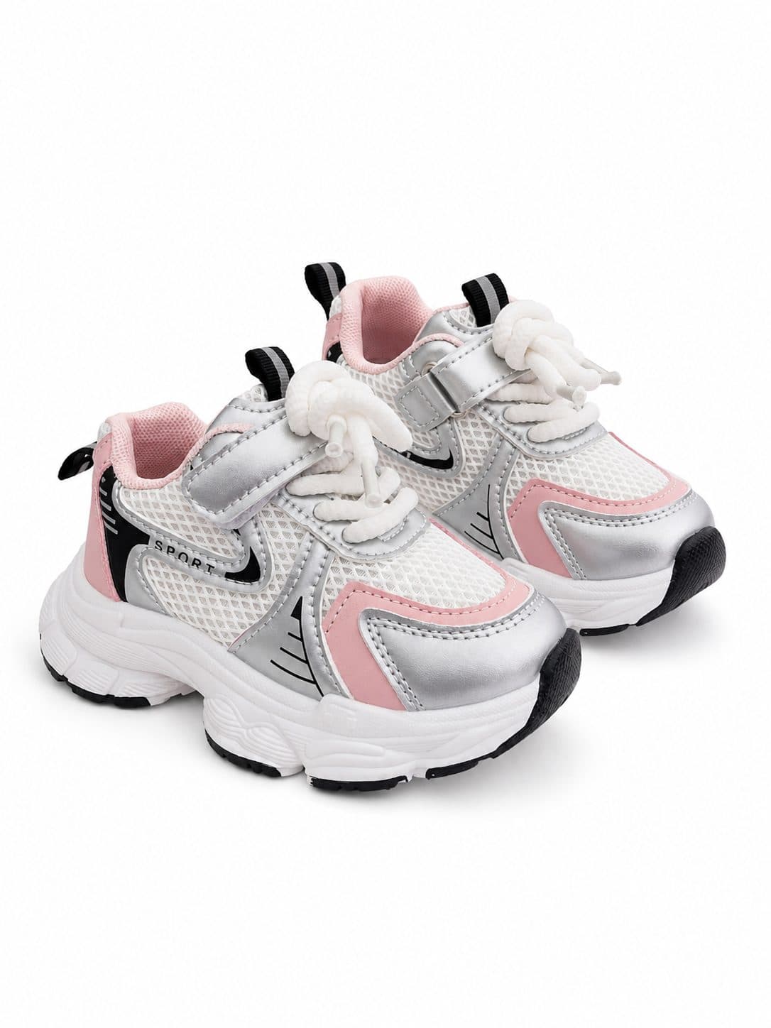 ZAPATILLAS BLANCO CON PLATA Y ROSA — zapatos para niña
