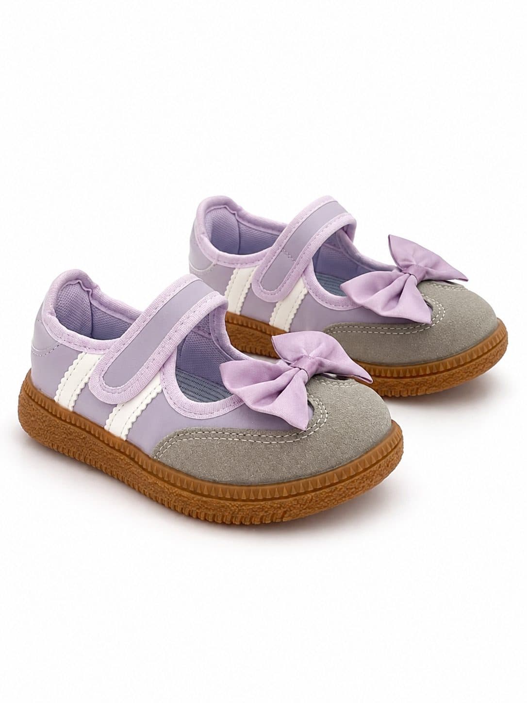 ZAPATOS LILA CON GRIS Y MOÑO — zapatos para niña