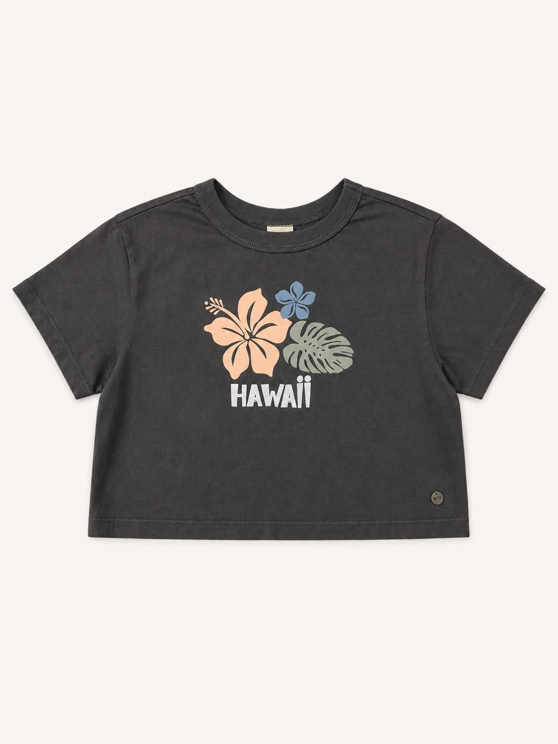 POLO CROP NEGRA ESTAMPADO HAWAII — polo para niña