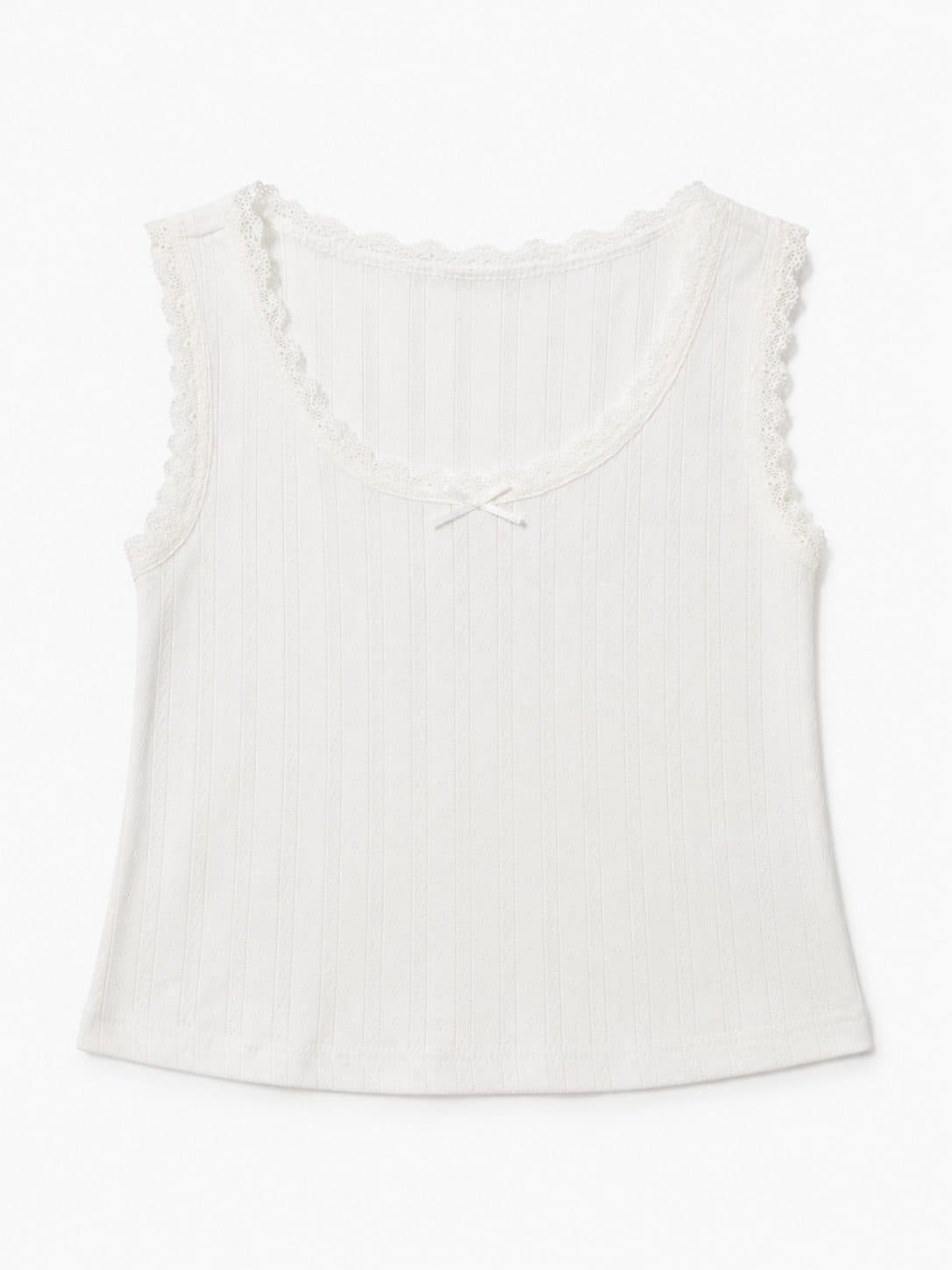 TOP BLANCO CANALÉ CON ENCAJE Y LAZO — conjunto para niña
