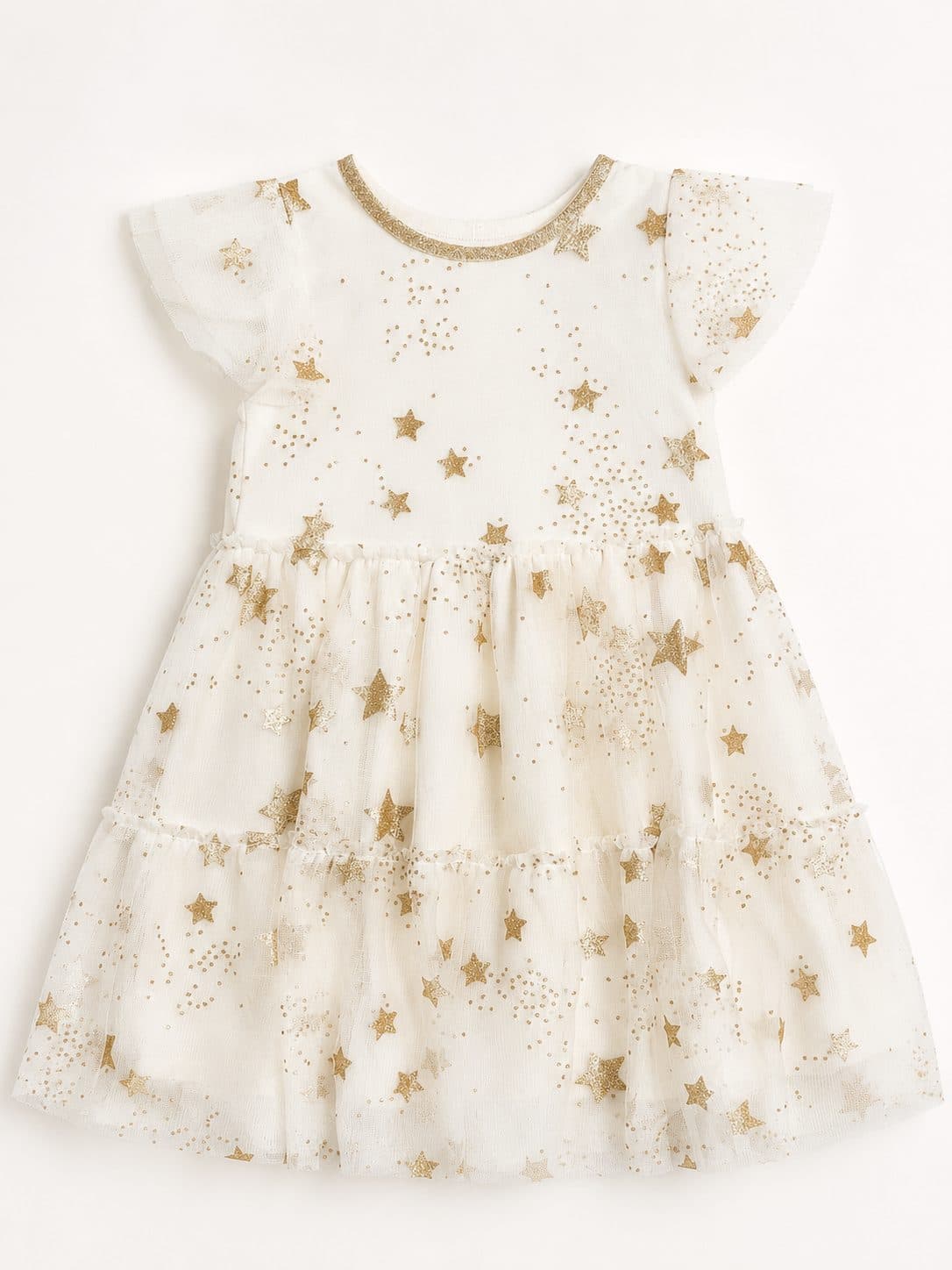VESTIDO TUL BLANCO CON ESTRELLAS DORADAS — vestido para niña