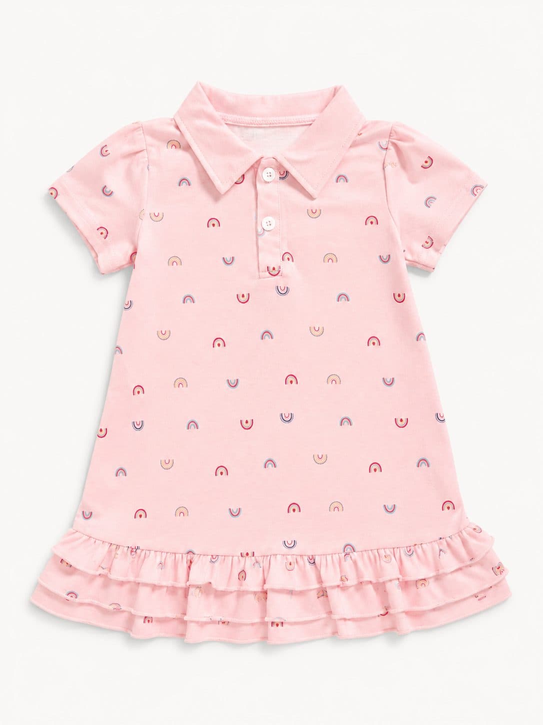 VESTIDO POLO ROSADO ESTAMPADO DE ARCOÍRIS — vestido para niña