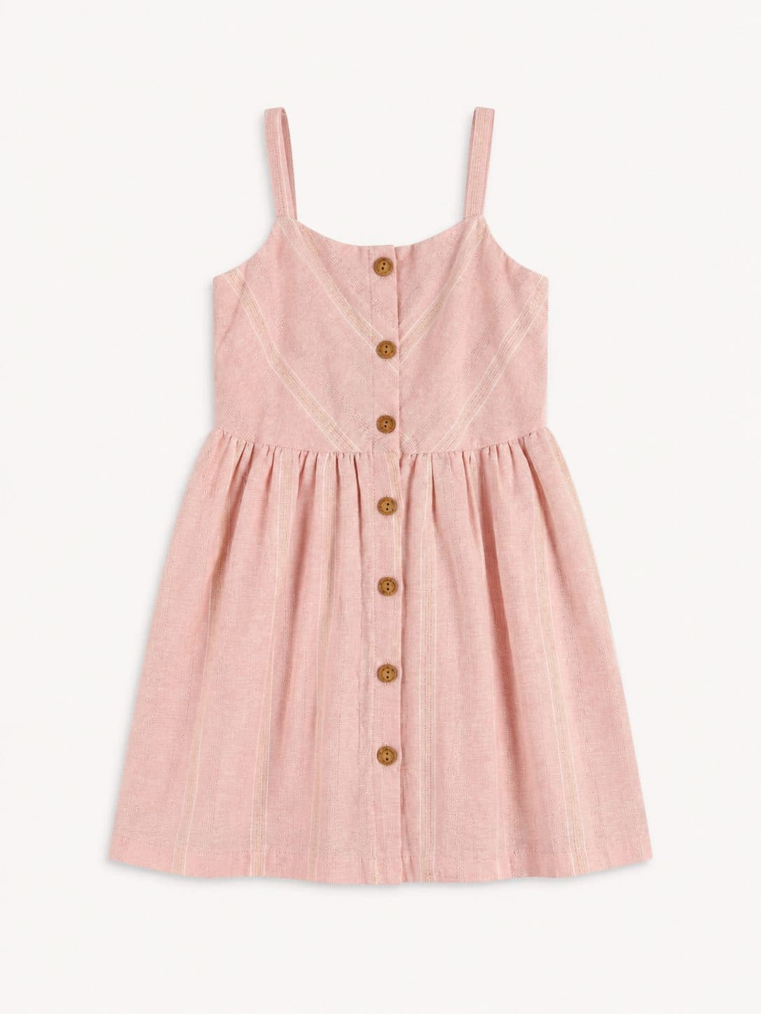 VESTIDO RAYADO ROSADO CON BOTONES — vestido para niña