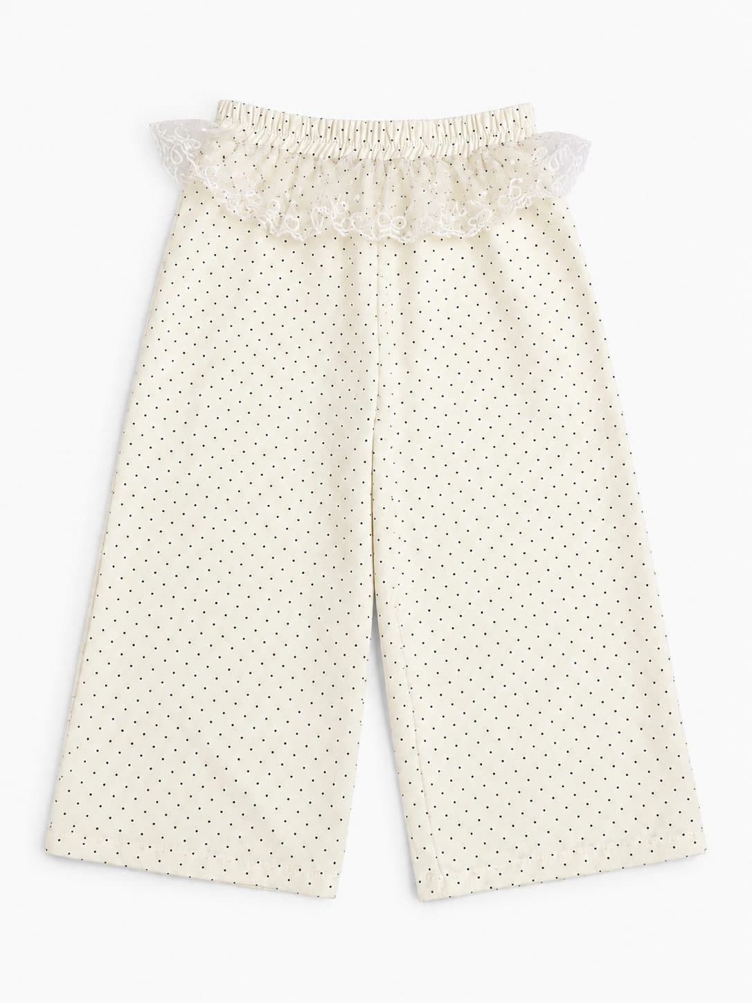PANTALON CREMA A LUNARES CON ENCAJE — pantalón para niña