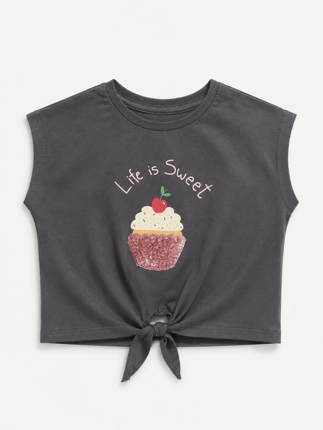 POLO GRIS "LIFE IS SWEET" CUPCAKE CON LENTEJUELAS — polo para niña
