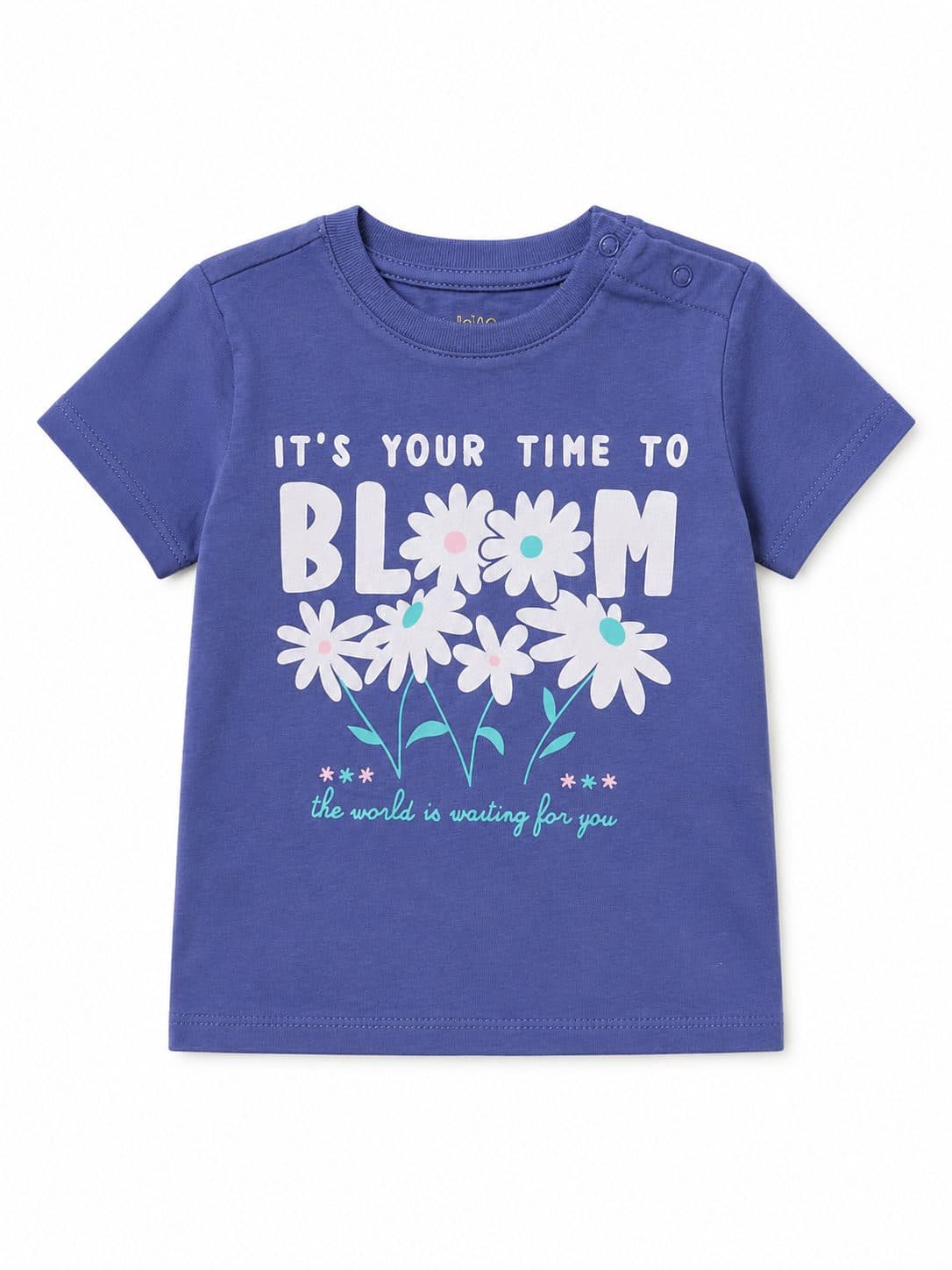 POLO AZUL "BLOOM" FLORES BLANCAS — polo para niña