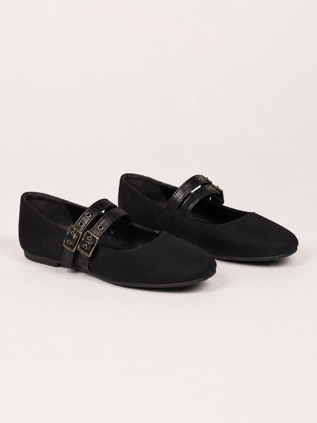 BALLERINAS NEGRAS CON DOBLE HEBILLA ESTILO MARY JANE — zapatos para niña