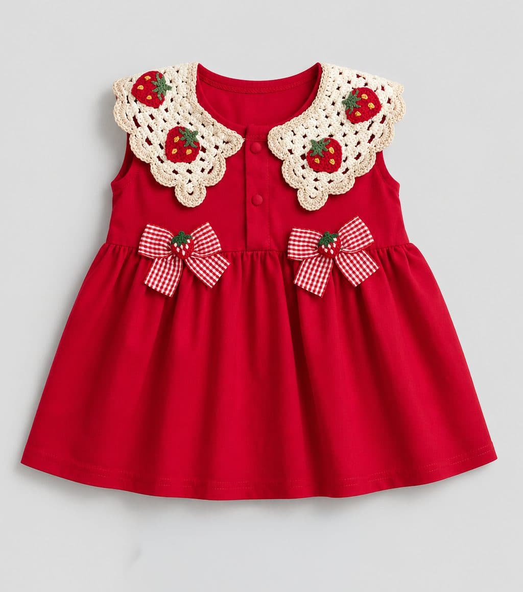VESTIDO ROJO FRESAS CON BOMBACHITA — vestido para niña