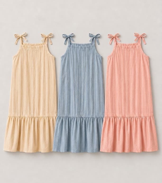 CONJUNTO DE VESTIDOS CON TIRANTES Y MOÑO — vestido para niña