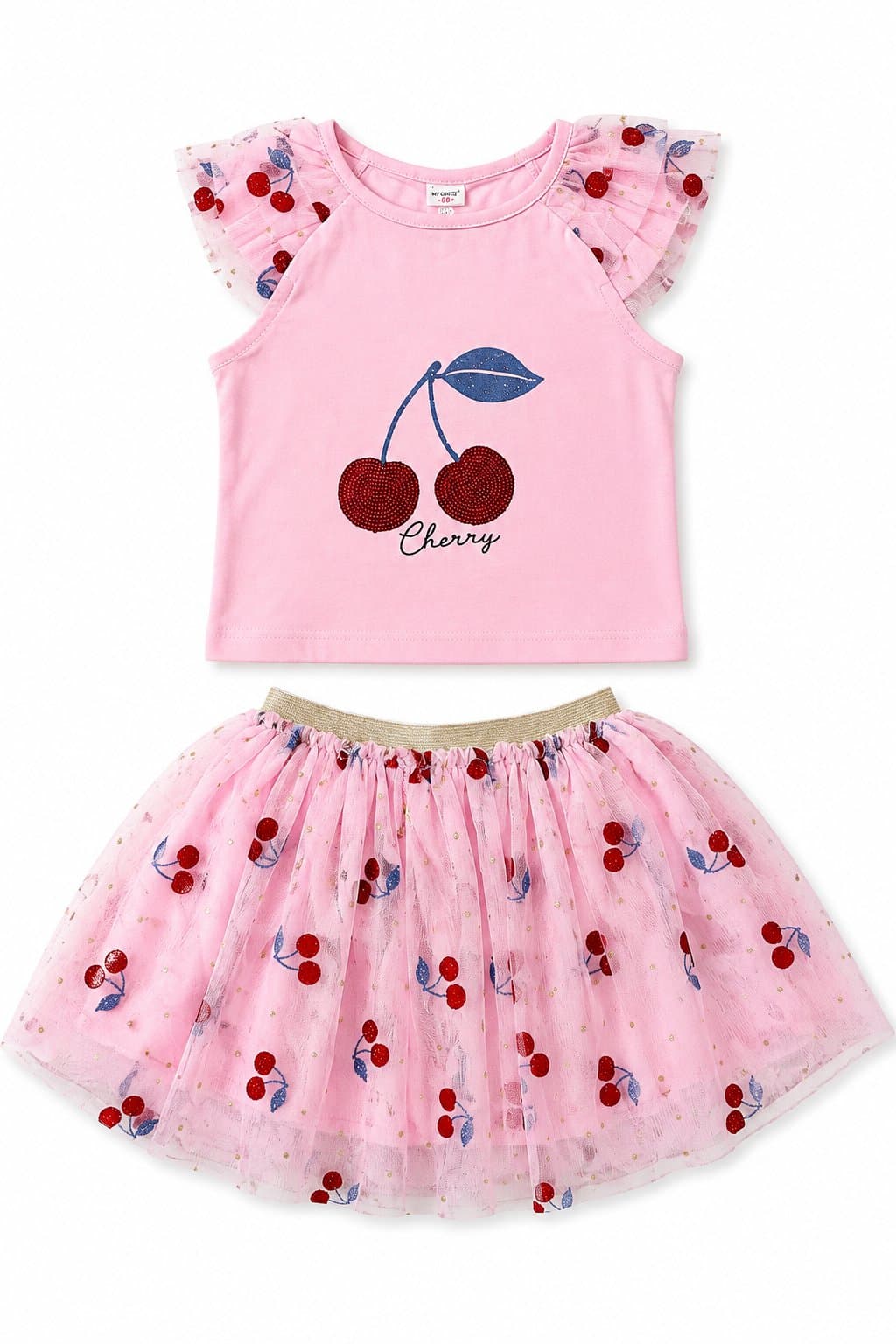 CONJUNTO TOP Y FALDA TUTÚ "CHERRY" ROSADO — conjunto para niña