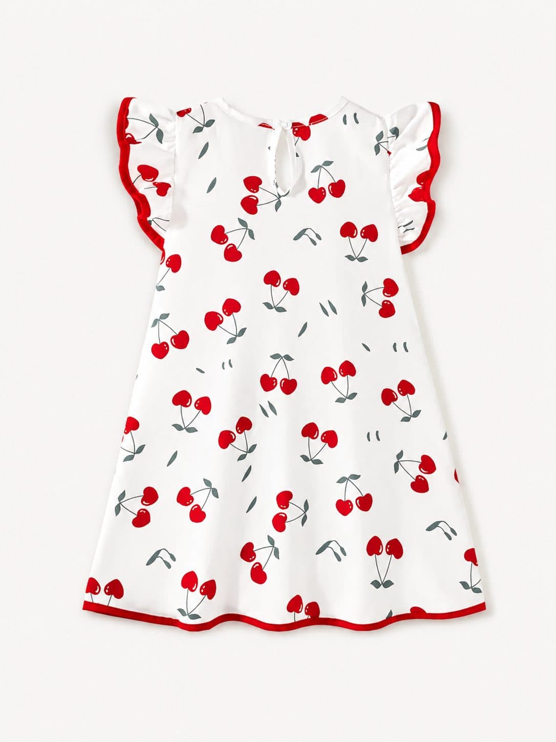 VESTIDO BLANCO ESTAMPADO DE CEREZAS CON RIBETE ROJO — vestido para niña