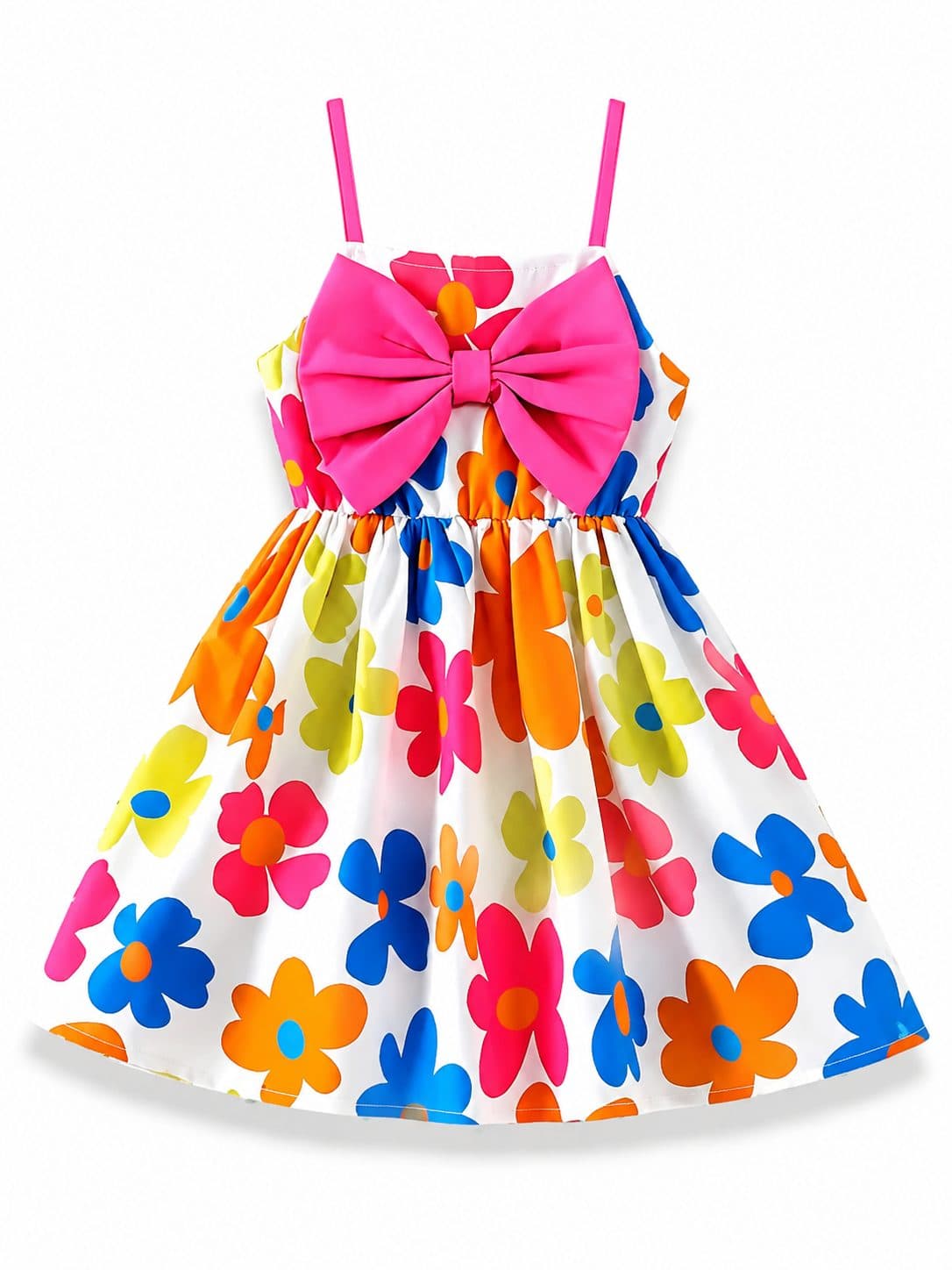 VESTIDO NIÑA FLORAL BLANCO CON LAZO ROSA — vestido para niña