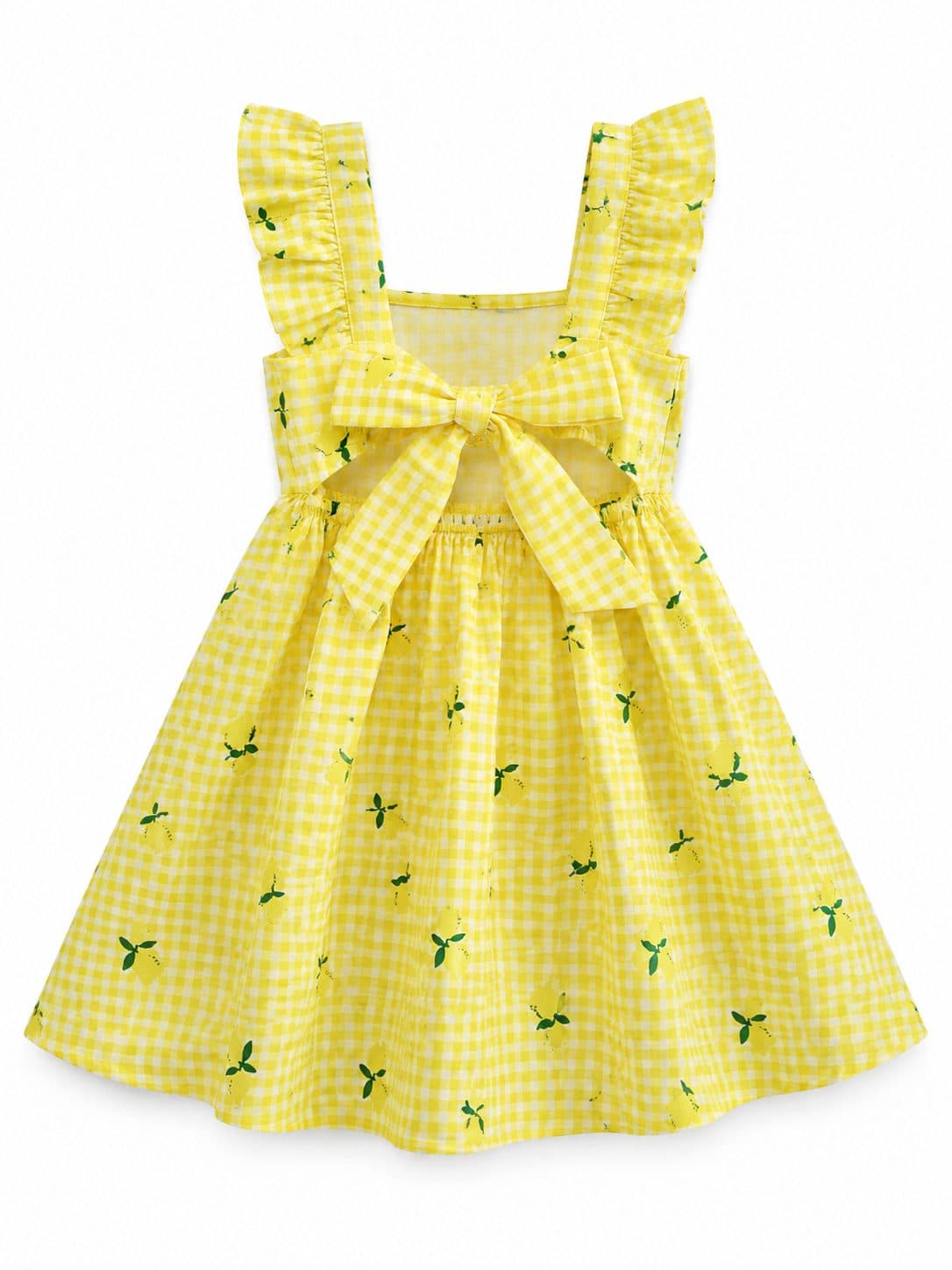 VESTIDO NIÑA CUADRILLÉ AMARILLO CON LIMONES — vestido para niña