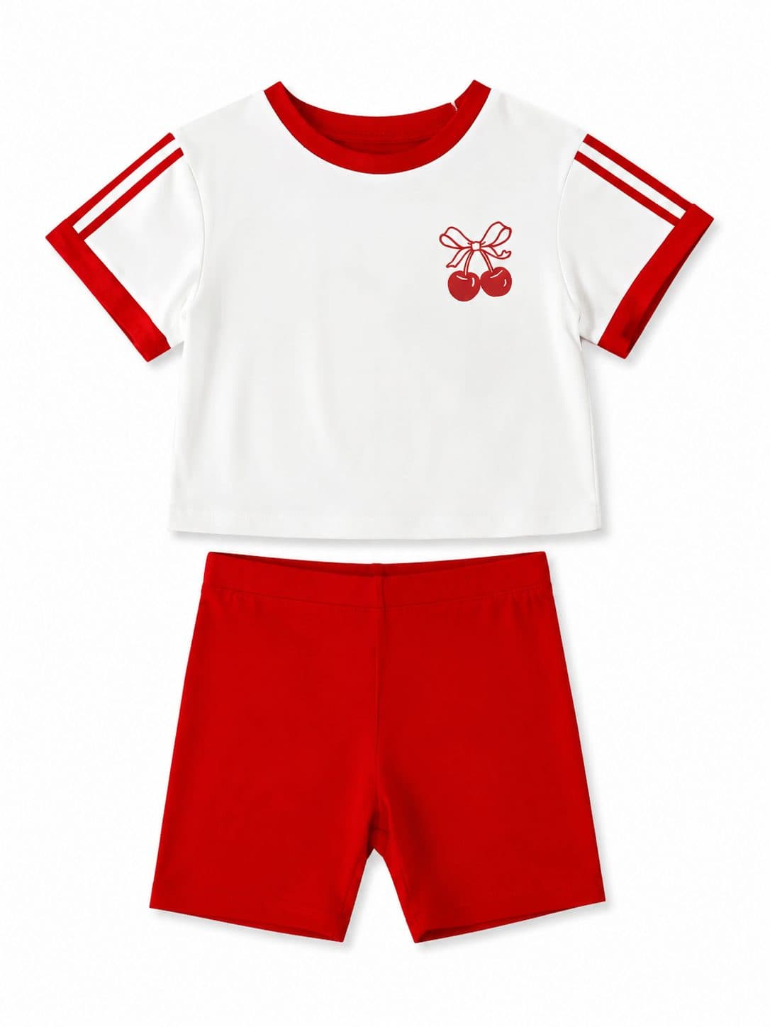 CONJUNTO NIÑA POLO CEREZAS Y SHORT ROJO — conjunto para niña
