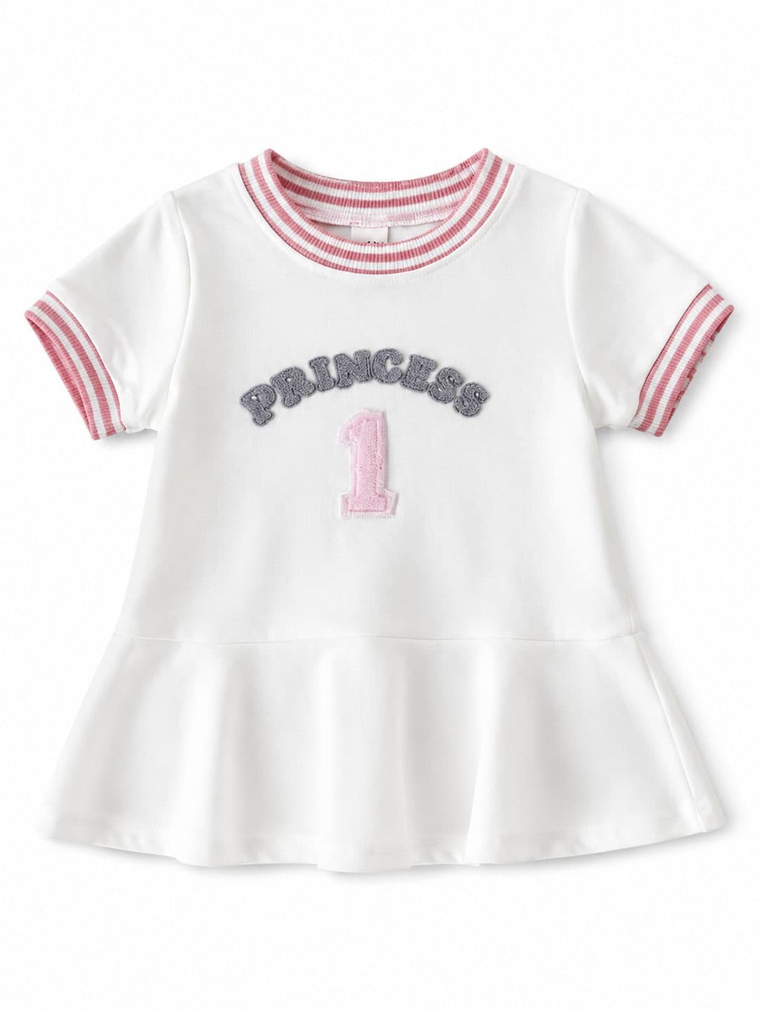 VESTIDO NIÑA PRINCESS BLANCA CON RIBETE RAYADO — vestido para niña