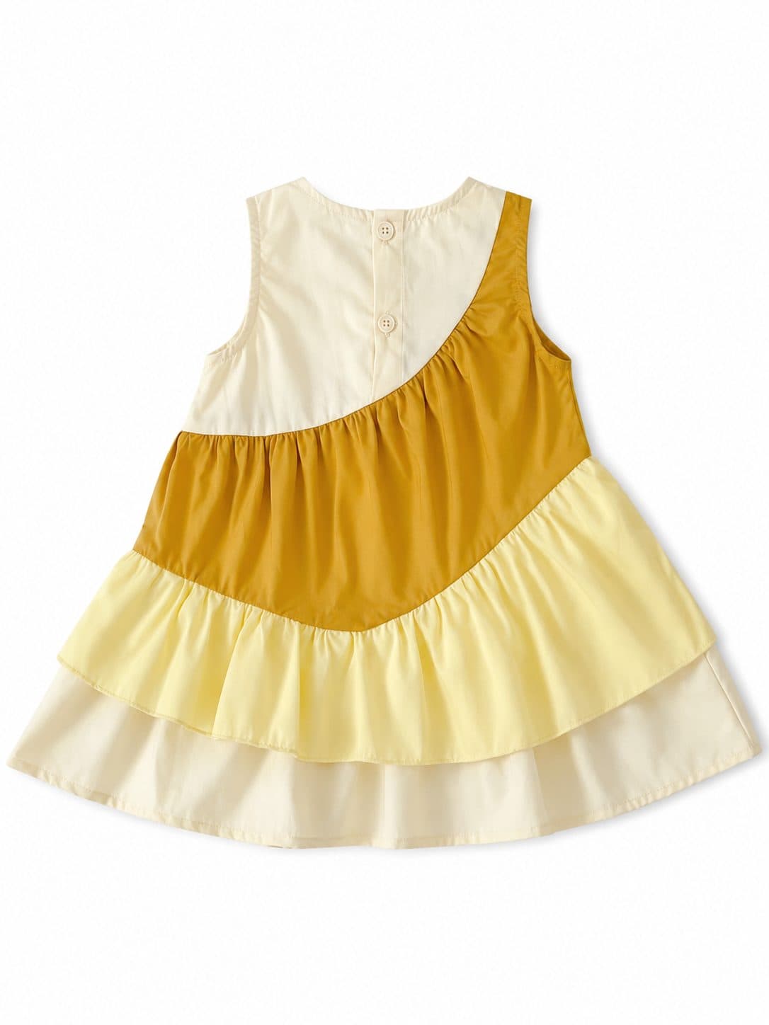 VESTIDO NIÑA BLOQUES MOSTAZA CREMA Y AMARILLO — vestido para niña