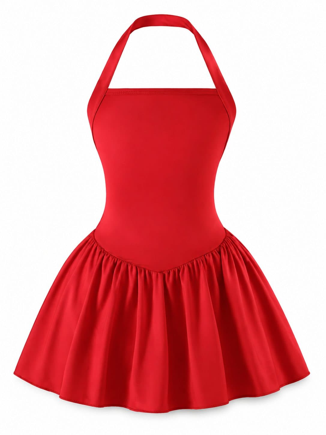 VESTIDO ROJO HALTER CON FALDA VOLADA — vestido para niña