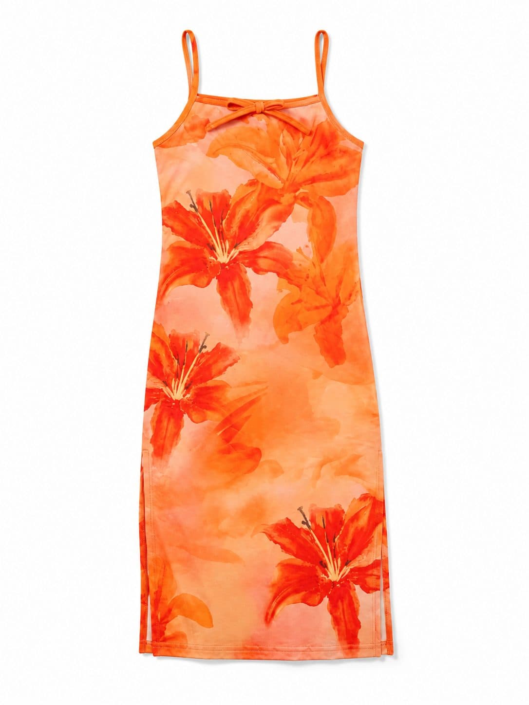 VESTIDO NIÑA TIE DYE NARANJA FLORAL — vestido para niña