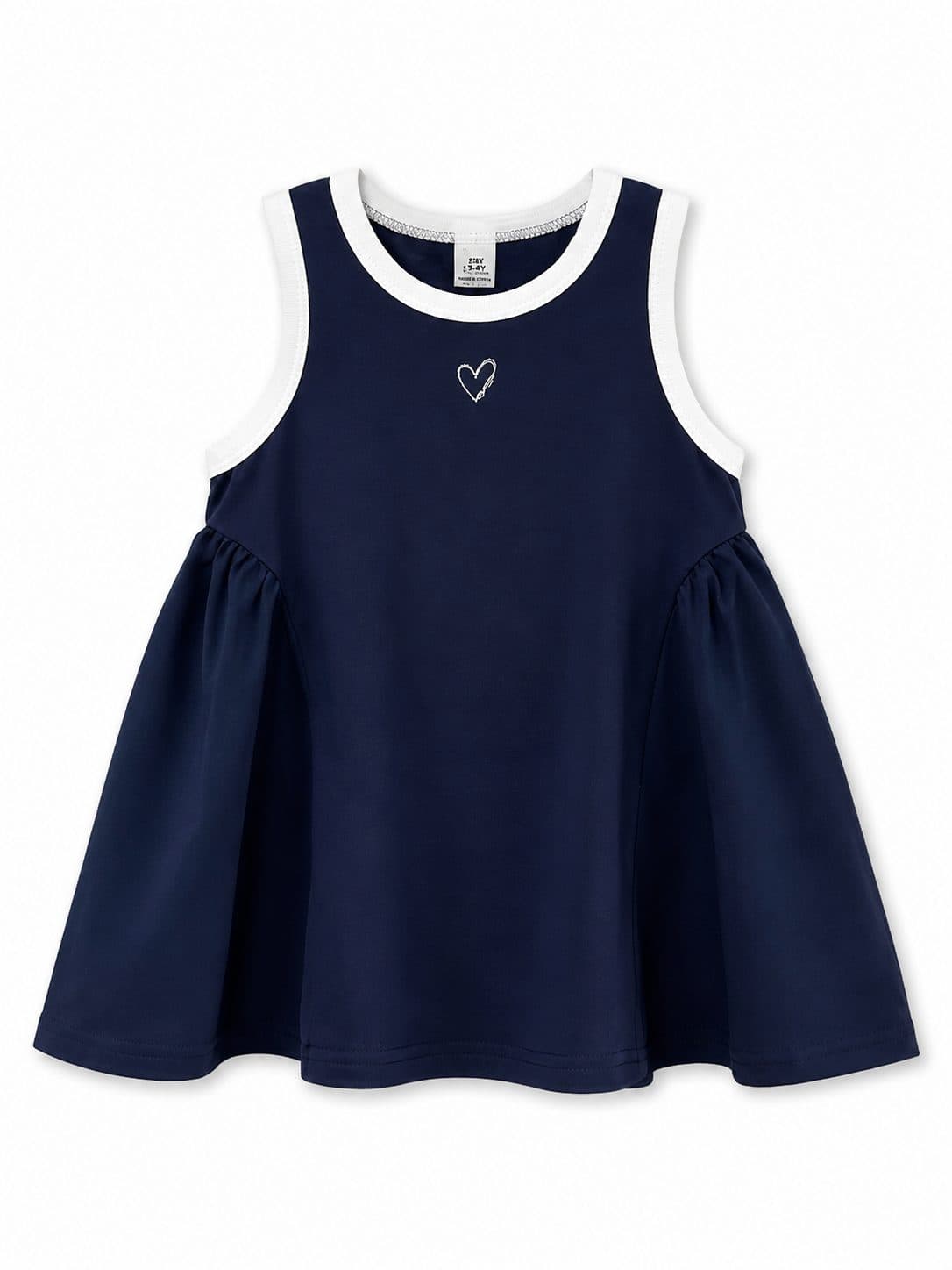 VESTIDO AZUL MARINO RIBETE BLANCO CORAZÓN — vestido para niña