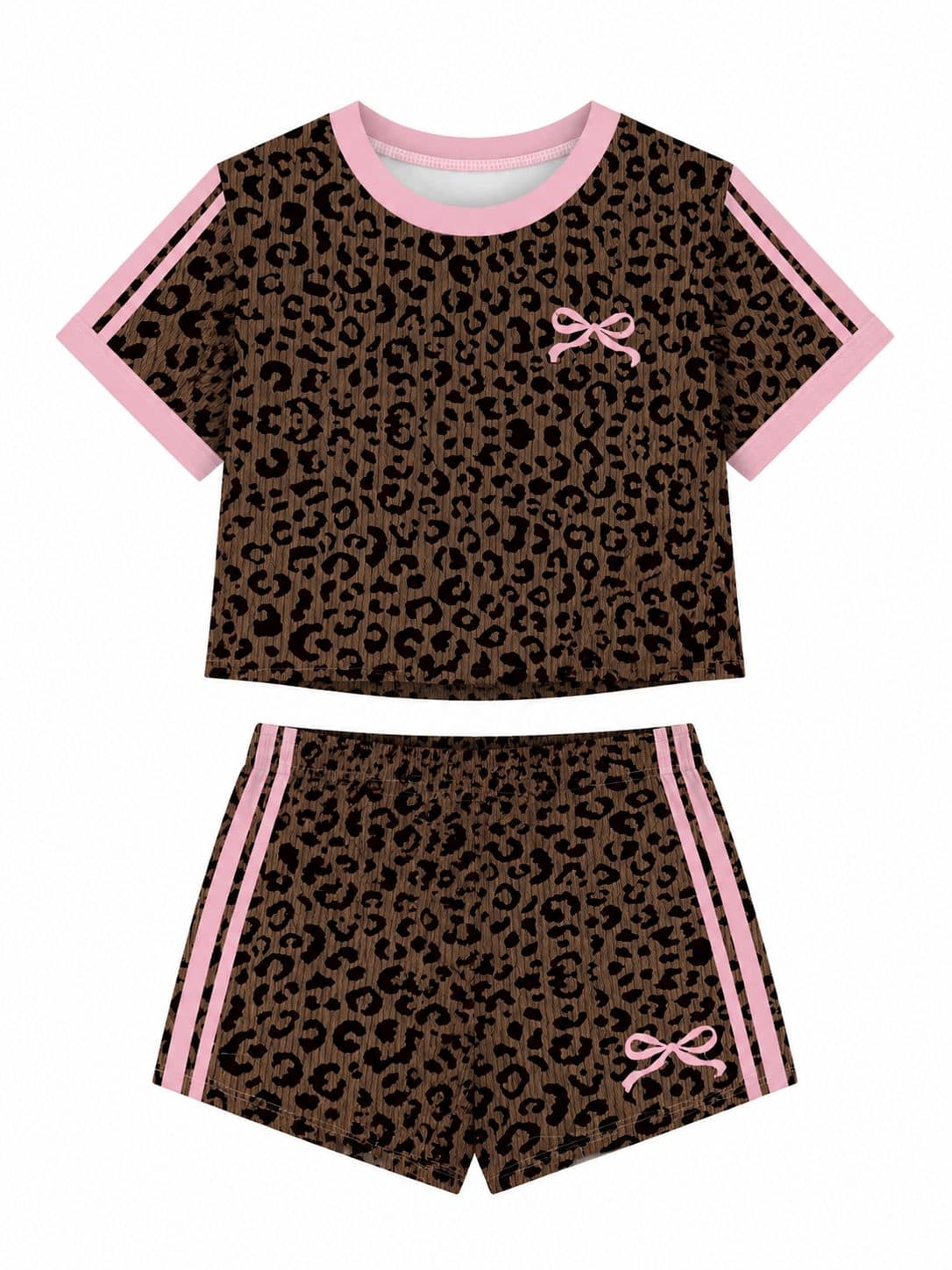 SET NIÑA LEOPARDO CON RIBETES ROSA — conjunto para niña