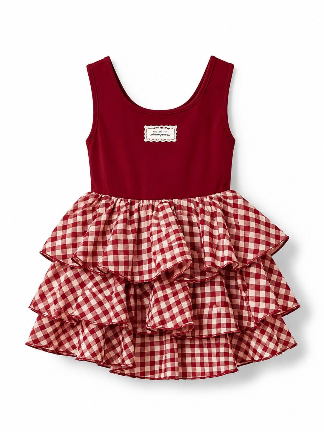 VESTIDO NIÑA ROJO CUADRILLÉ CON FALDA DE VOLANTES — vestido para niña