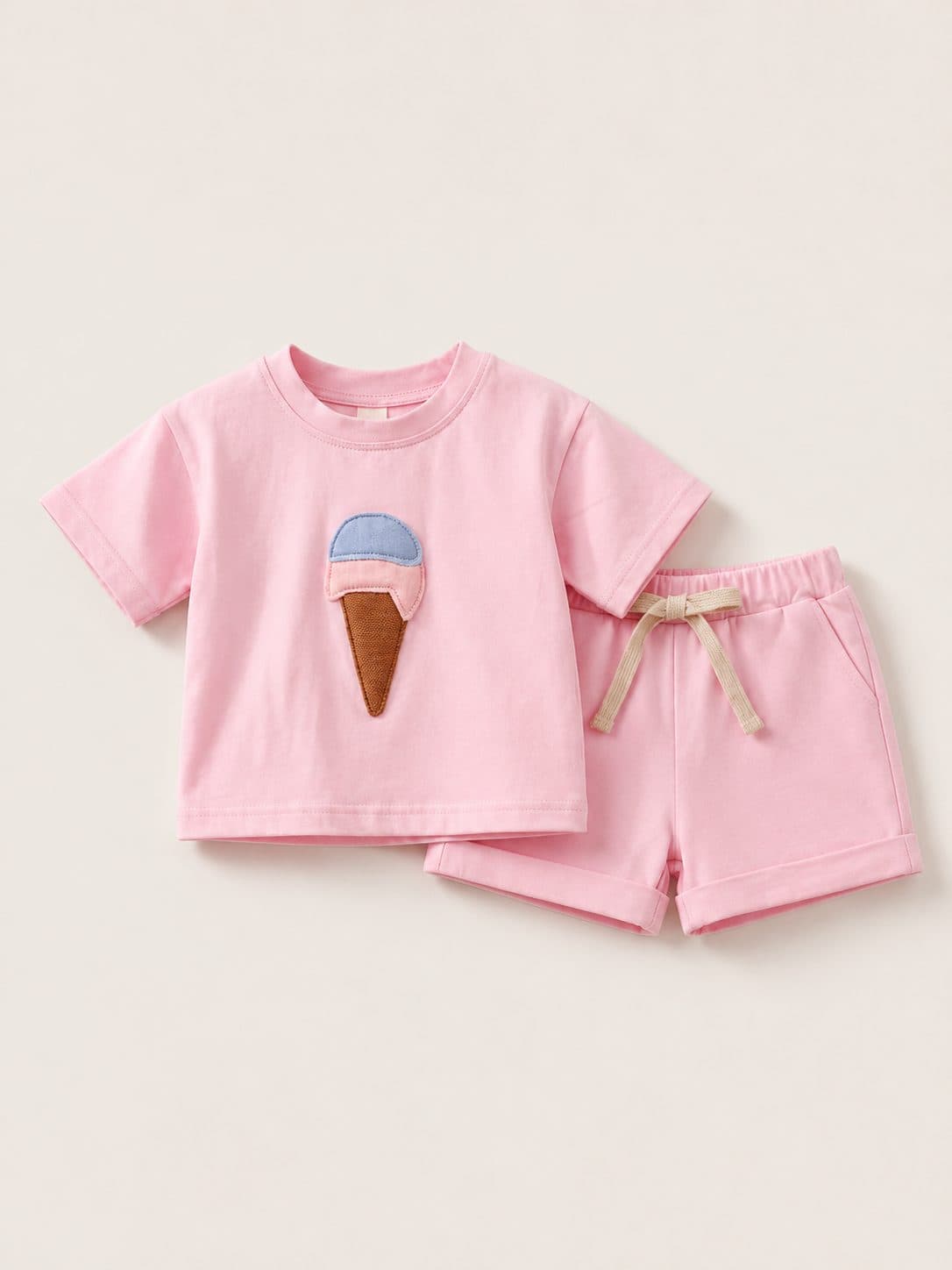 CONJUNTO ROSA CON PARCHE DE HELADO — conjunto para niña
