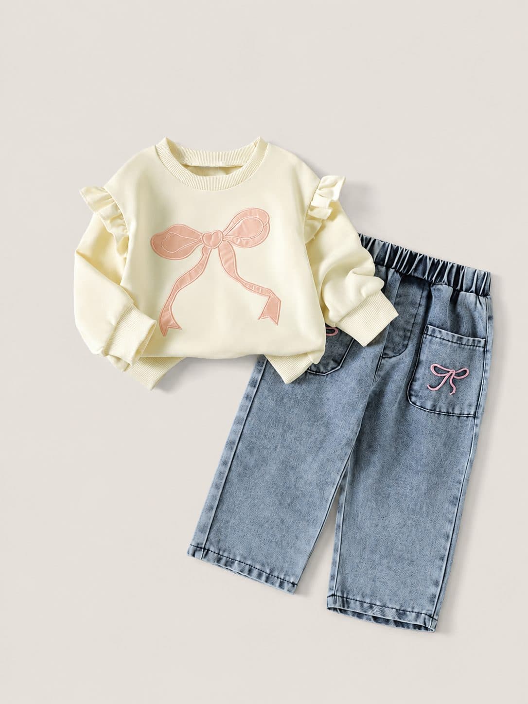 CONJUNTO CLARO CON MOÑO Y JEAN — conjunto para niña