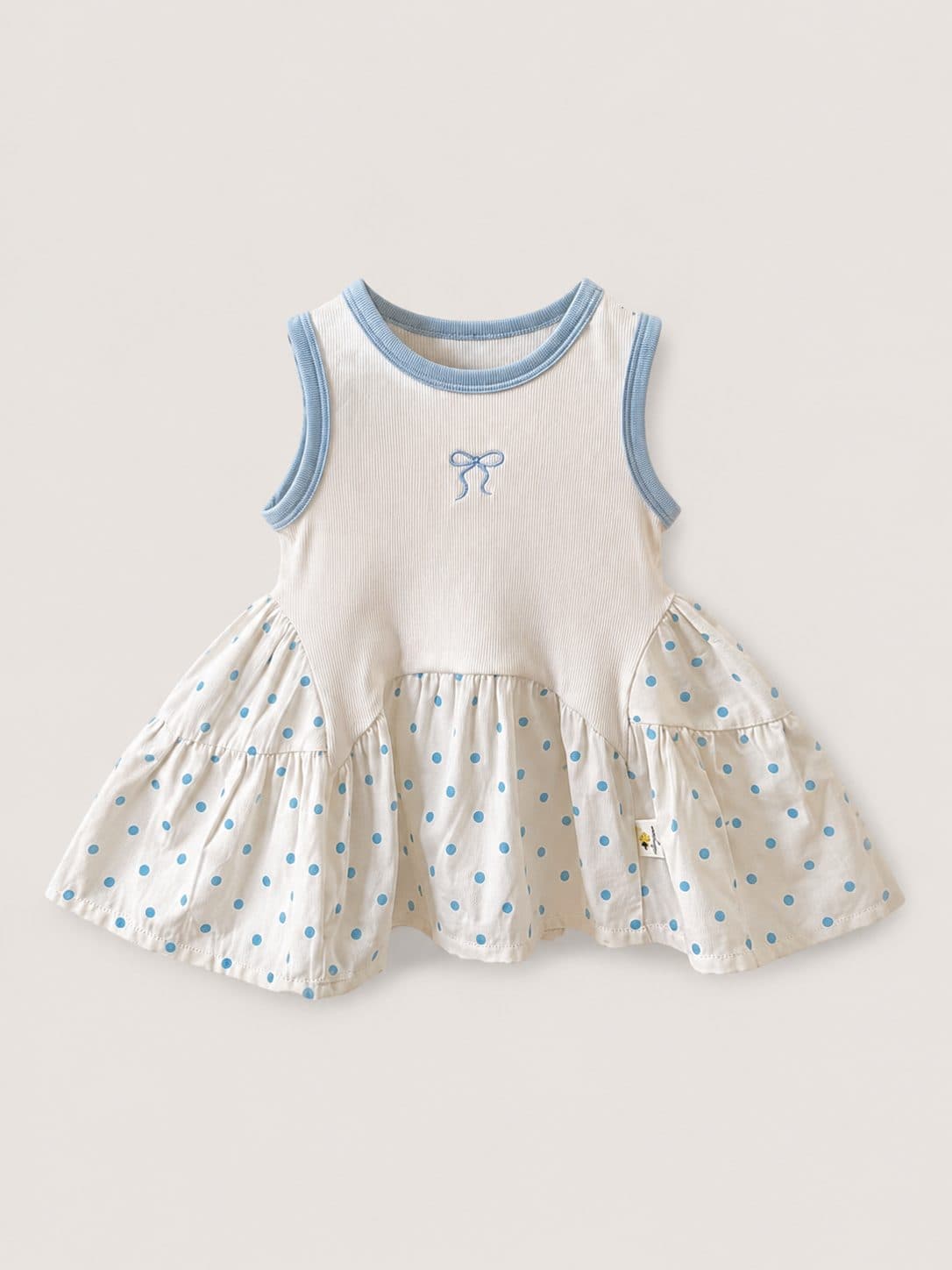 VESTIDO CREMA CON LUNARES CELESTES — vestido para niña