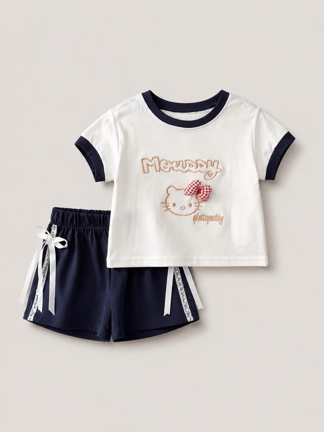 CONJUNTO BLANCO Y AZUL MARINO CON HELLO KITTY — conjunto para niña