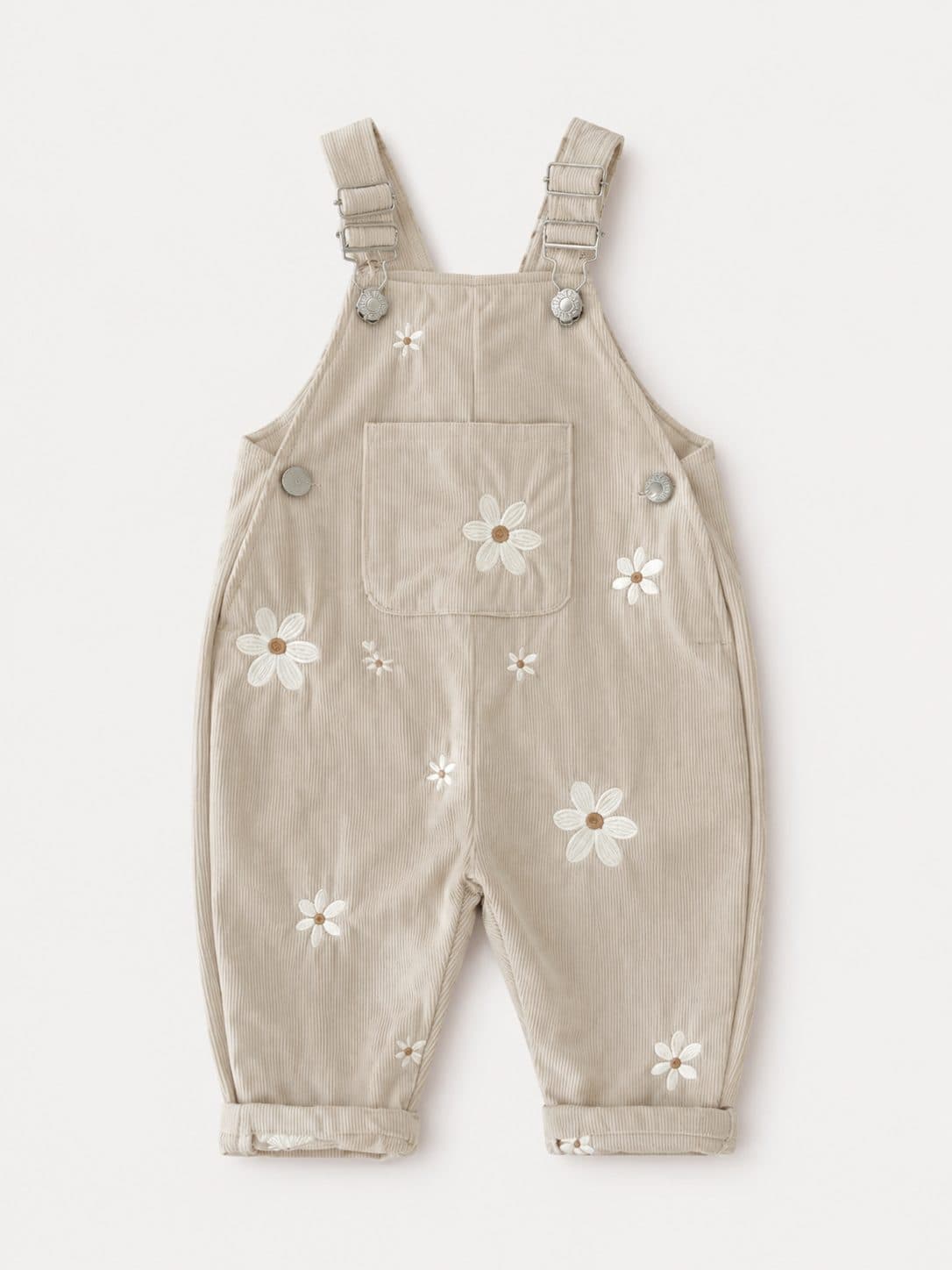 OVEROL BEIGE DE PANA CON MARGARITAS BORDADAS — conjunto para niña