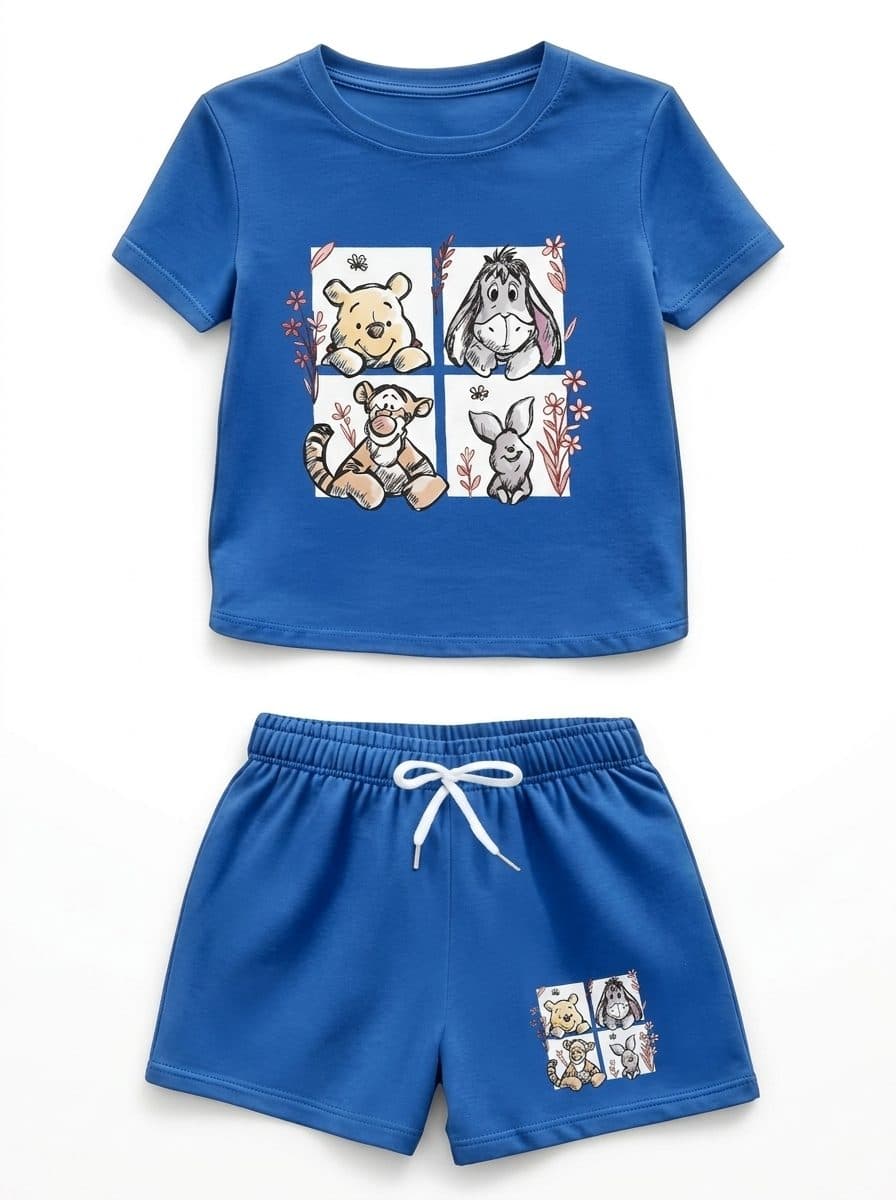 CONJUNTO AZUL CON WINNIE POOH Y AMIGOS — conjunto para niña