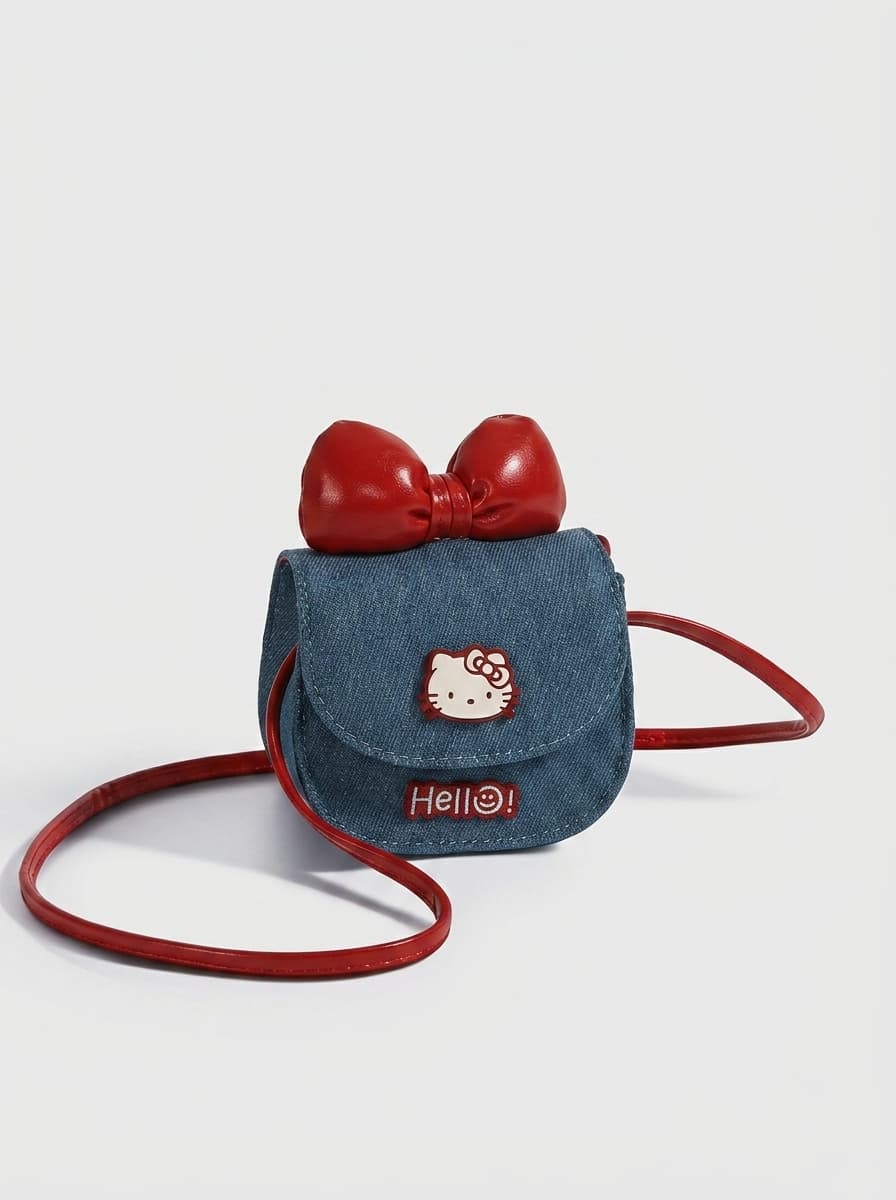 CARTERA DE JEAN HELLO KITTY CON LAZO ROJO — accesorio para niña