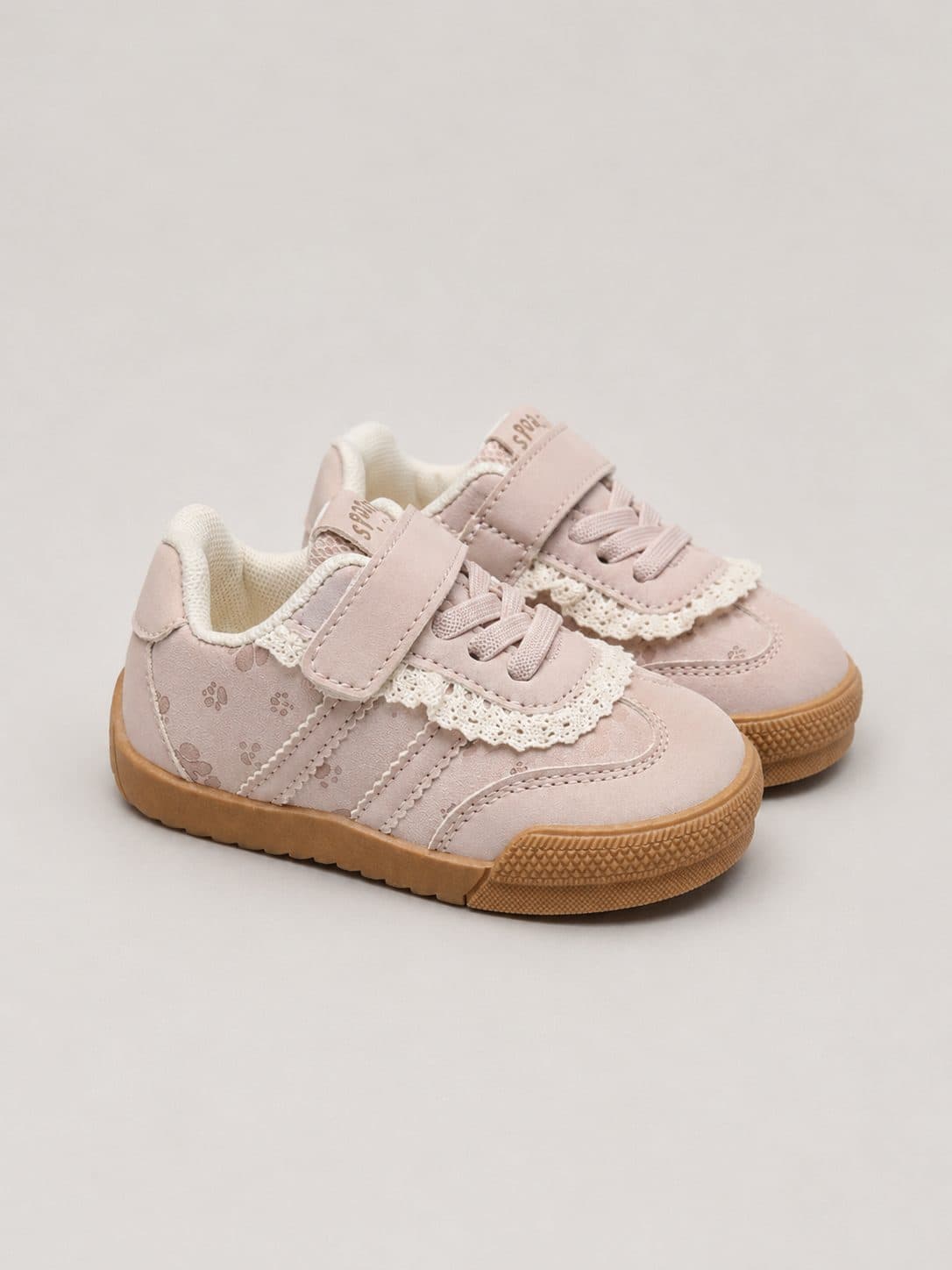 ZAPATILLAS ROSADAS CON FLORES Y VELCRO — zapatos para niña