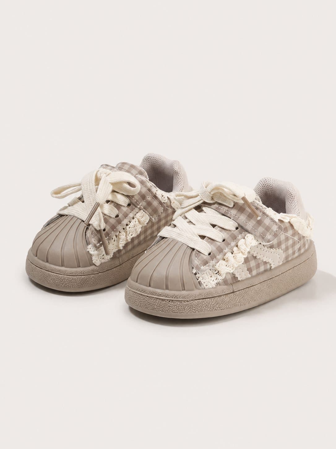 ZAPATILLAS BEIGE A CUADROS CON PASADORES — zapatos para niña