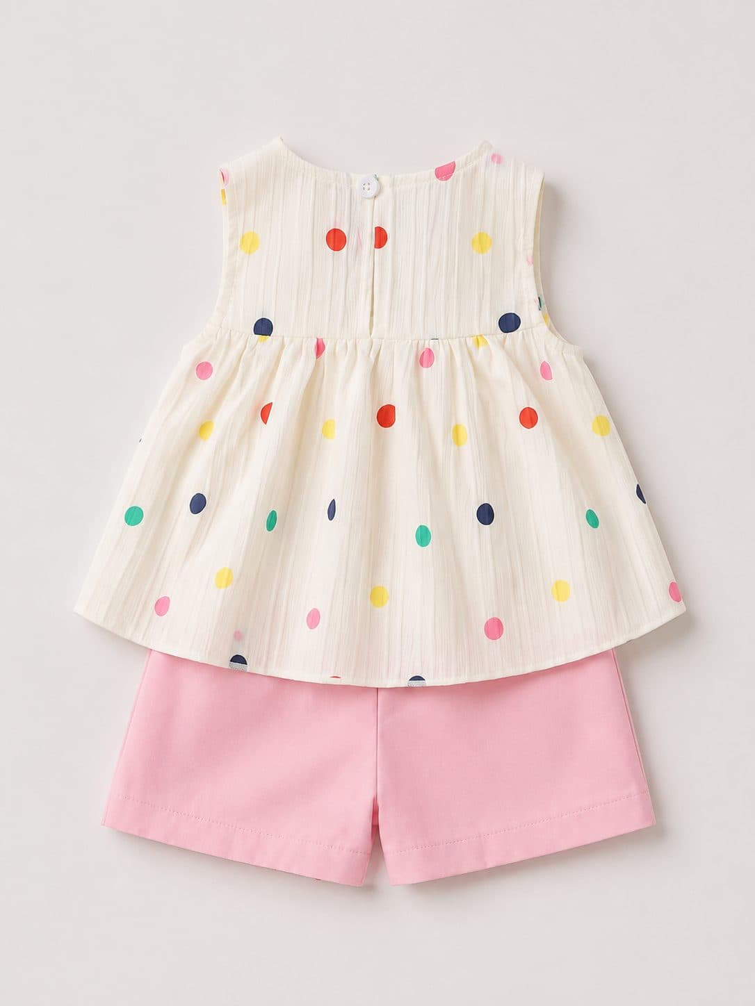 CONJUNTO BLANCO CON LUNARES DE COLORES — conjunto para niña