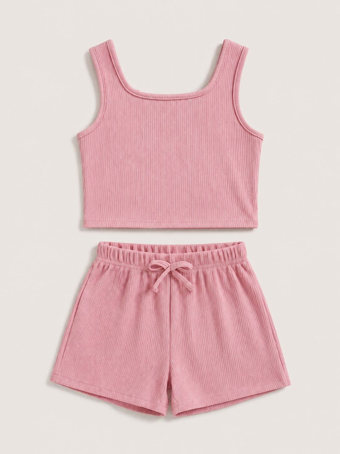 CONJUNTO ROSADO DE TOP Y SHORT — conjunto para niña