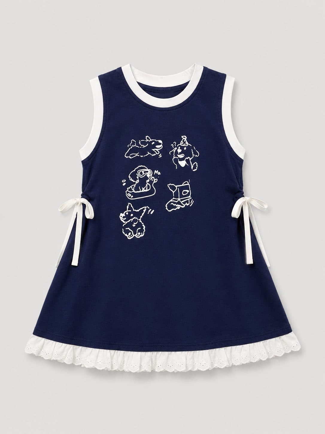 VESTIDO AZUL MARINO CON LAZOS LATERALES — vestido para niña