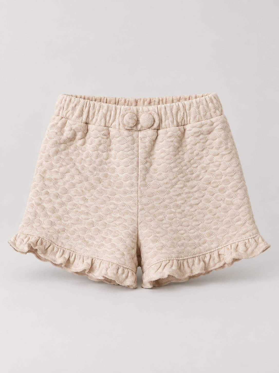 SHORT ROSA CON TEXTURA Y BOBO — pantalón para niña