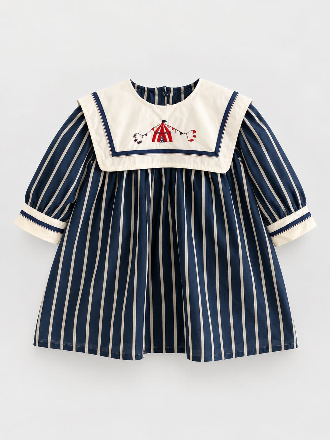 VESTIDO AZUL MARINO A RAYAS ESTILO MARINERO — vestido para niña