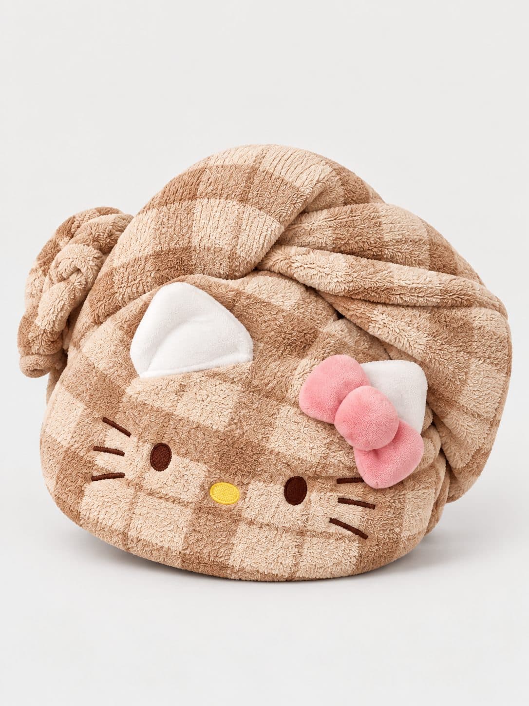 TOALLA TURBANTE MARRÓN A CUADROS HELLO KITTY — accesorio para niña