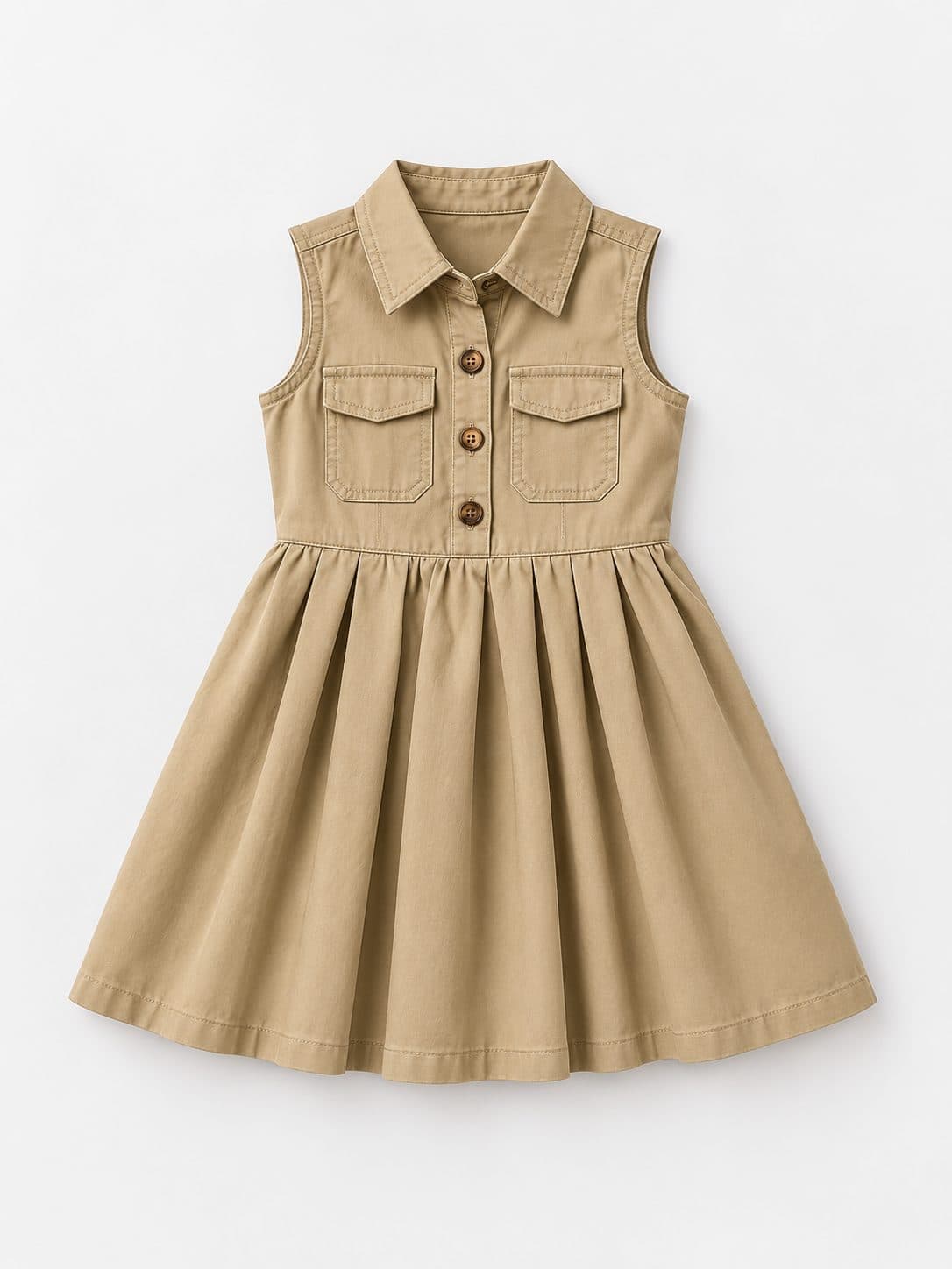 VESTIDO CAMISERO CAMEL SIN MANGAS — vestido para niña