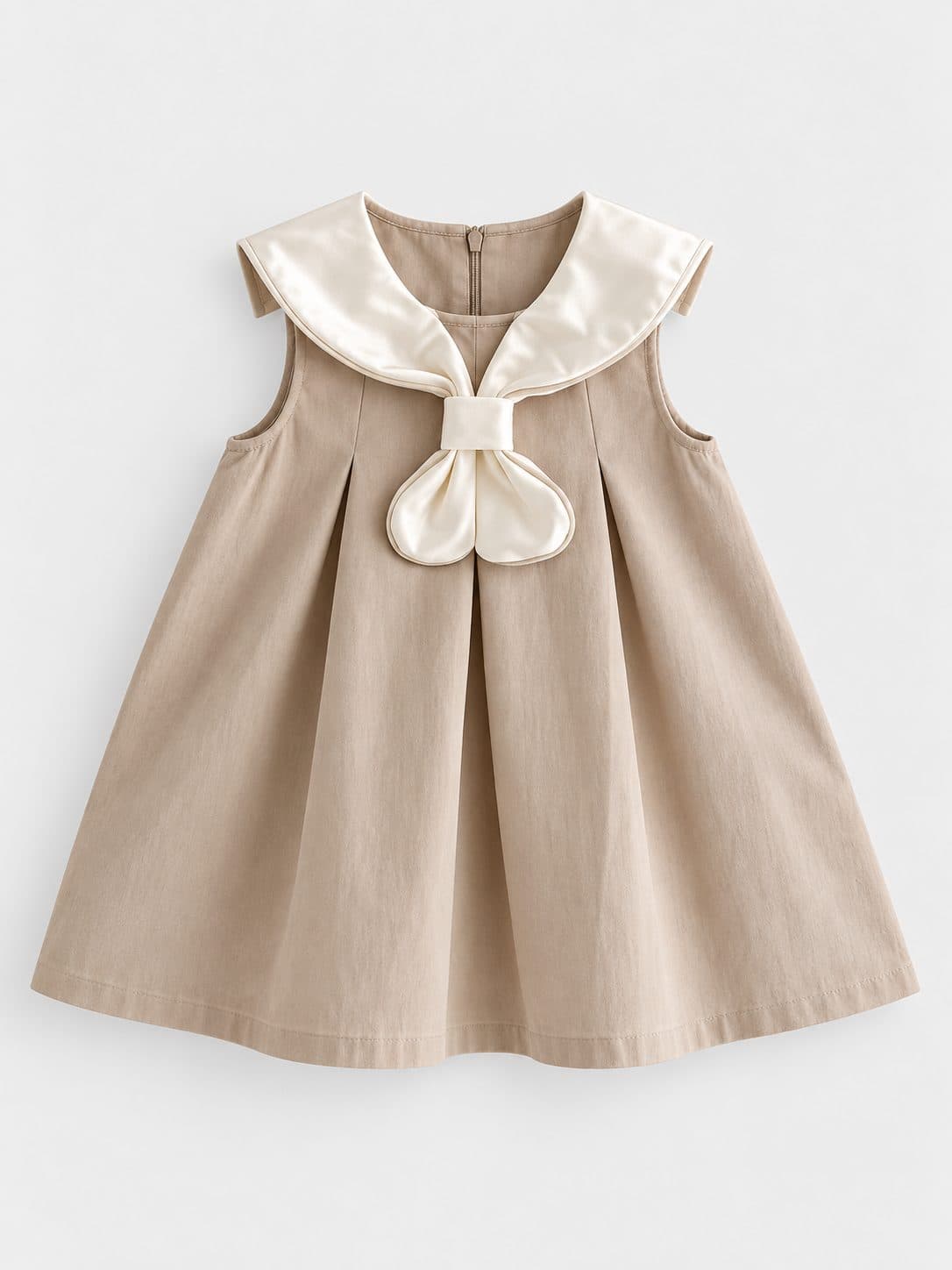VESTIDO BEIGE CON CUELLO MARINERO — vestido para niña