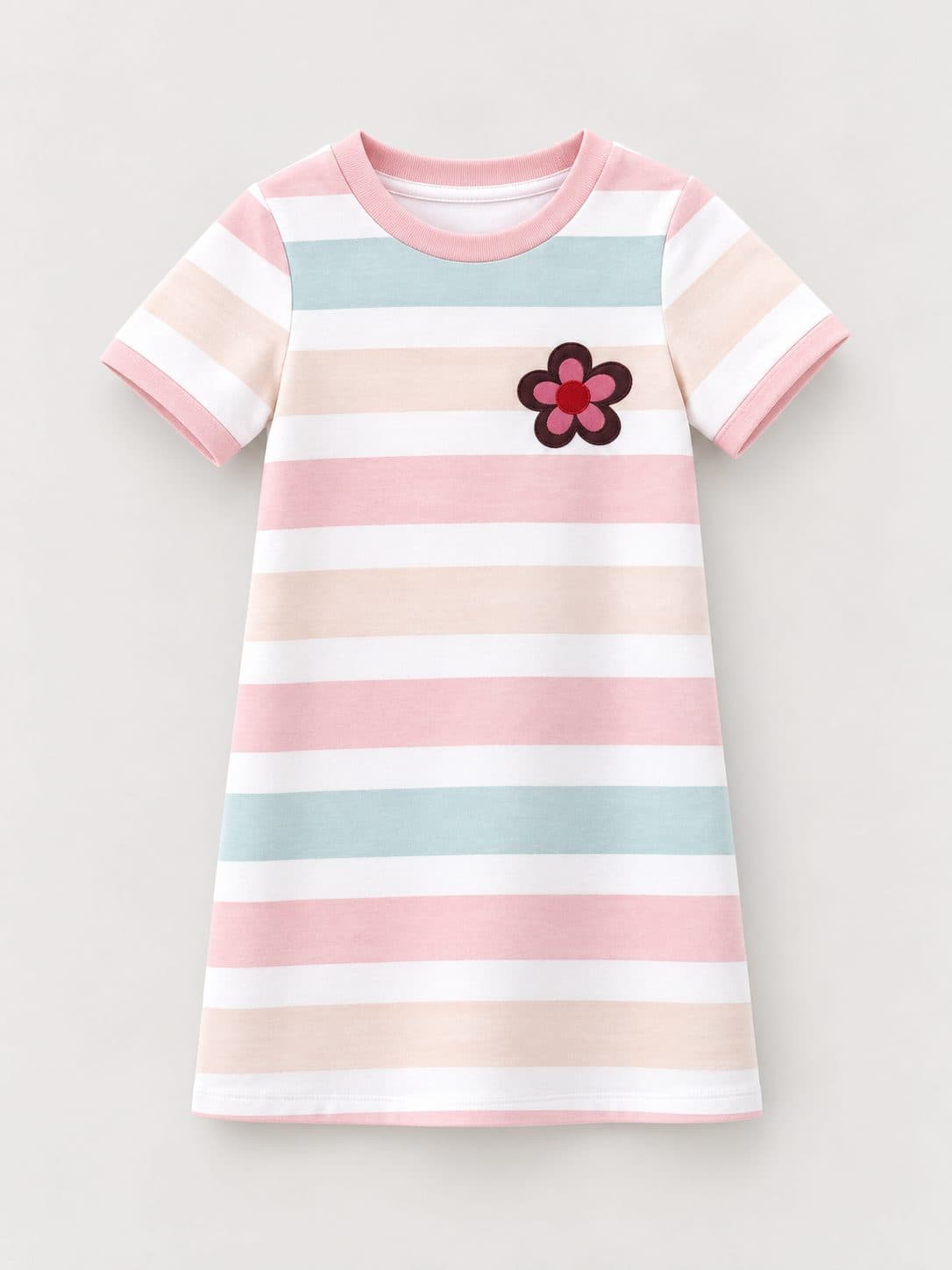 VESTIDO A RAYAS PASTEL CON FLOR — vestido para niña