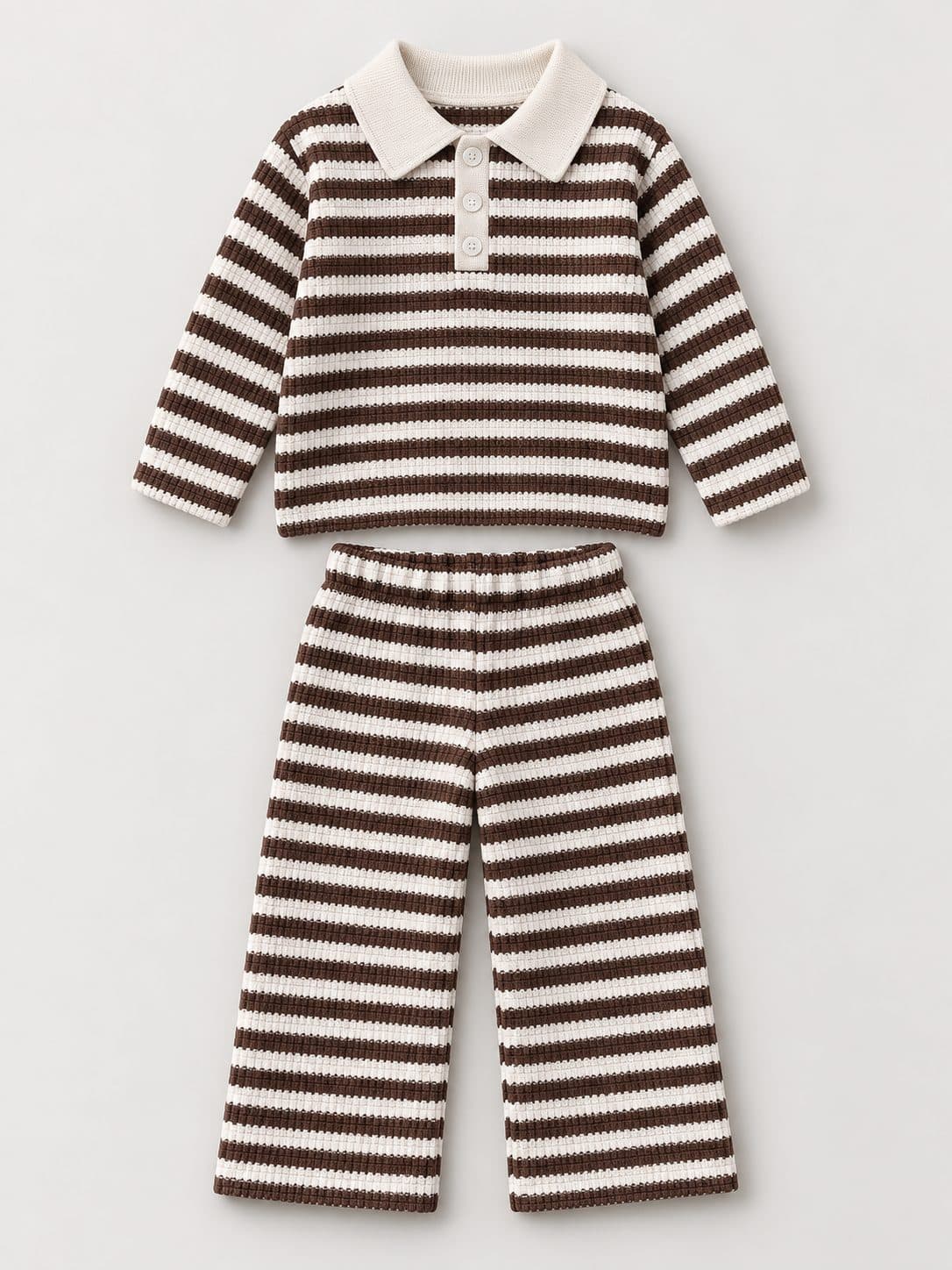 CONJUNTO TEJIDO MARRÓN A RAYAS — conjunto para niña