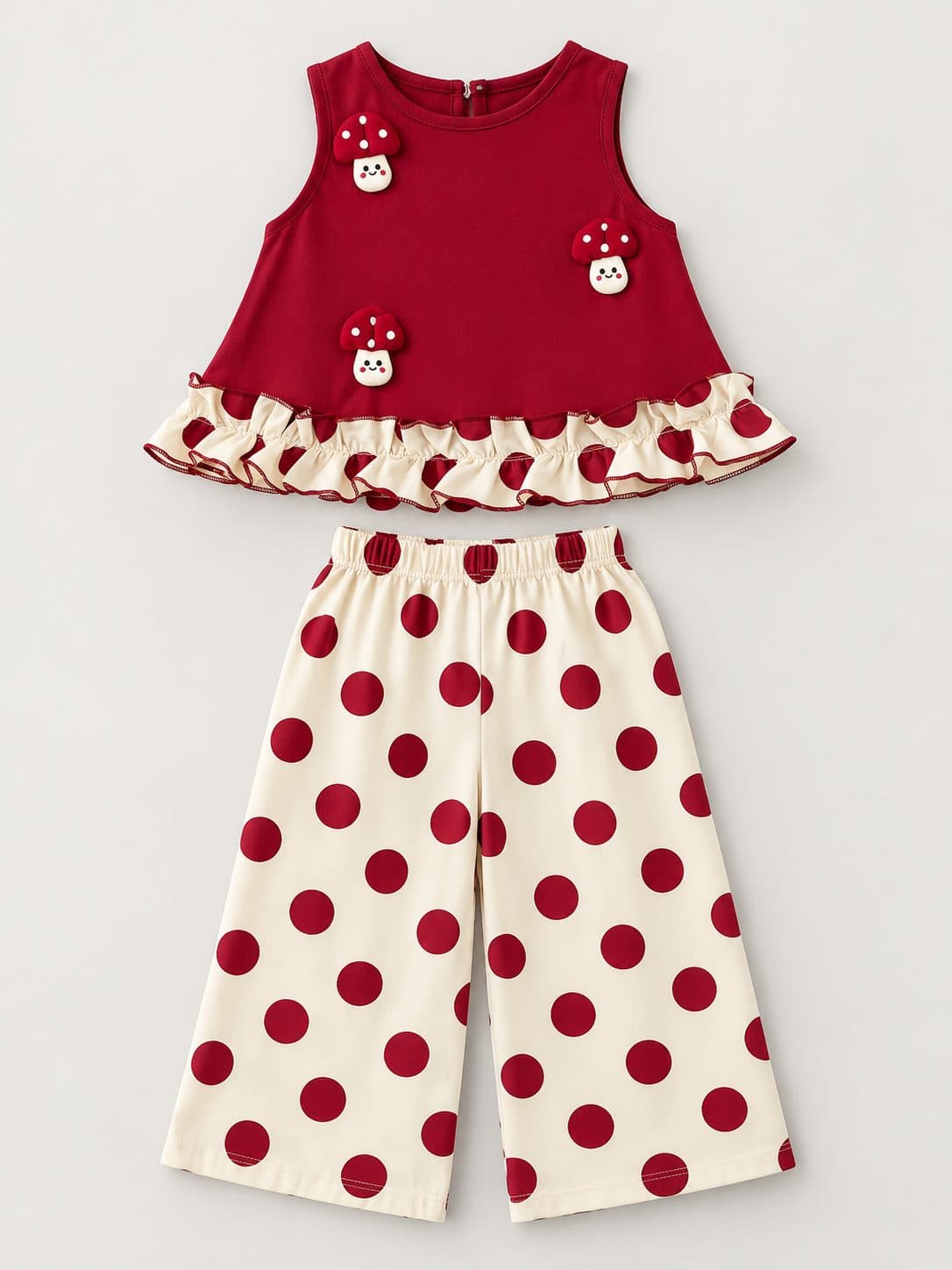 CONJUNTO ROJO CON PANTALÓN DE LUNARES — conjunto para niña