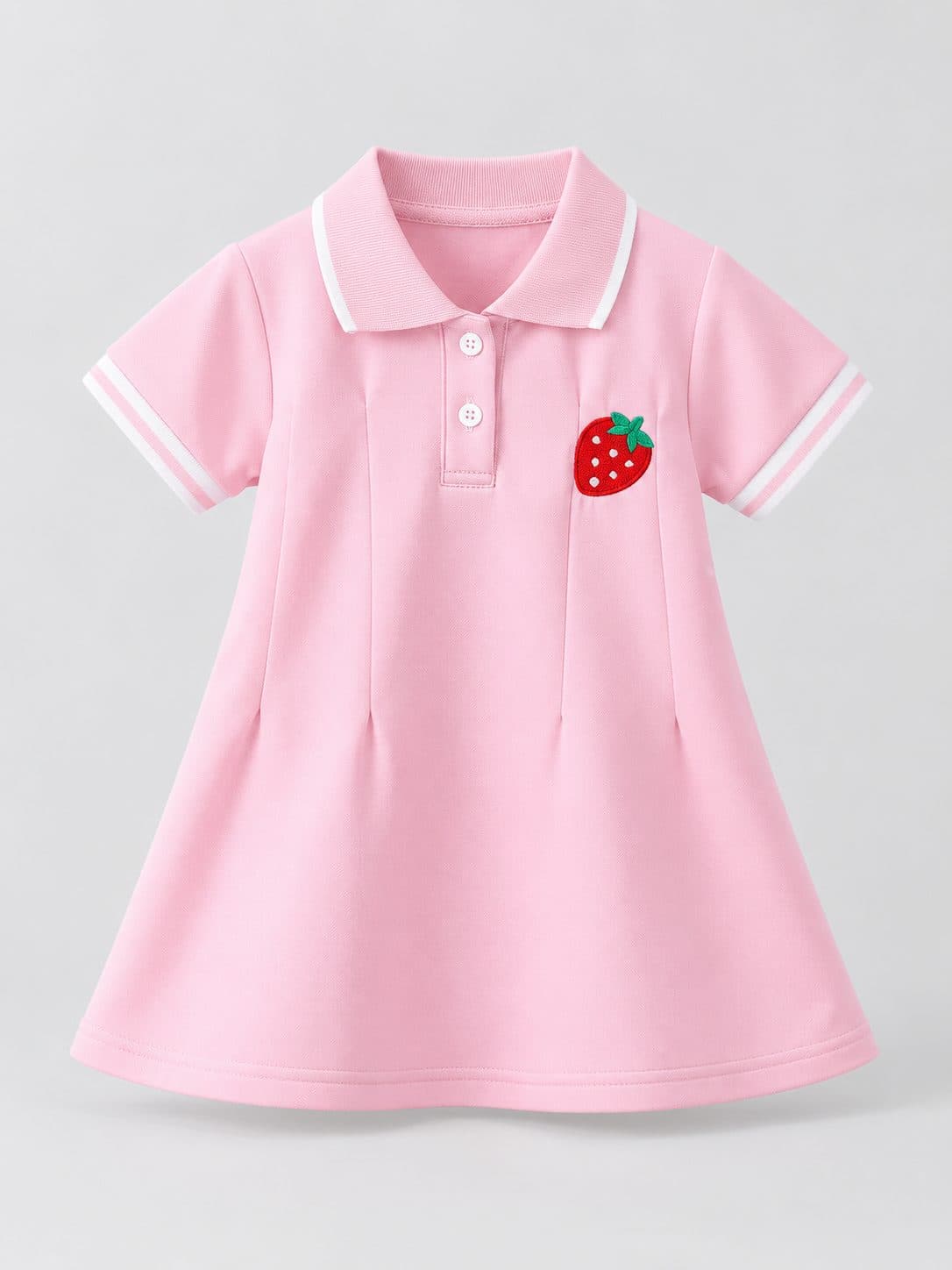 VESTIDO POLO ROSADO CON FRESA — vestido para niña