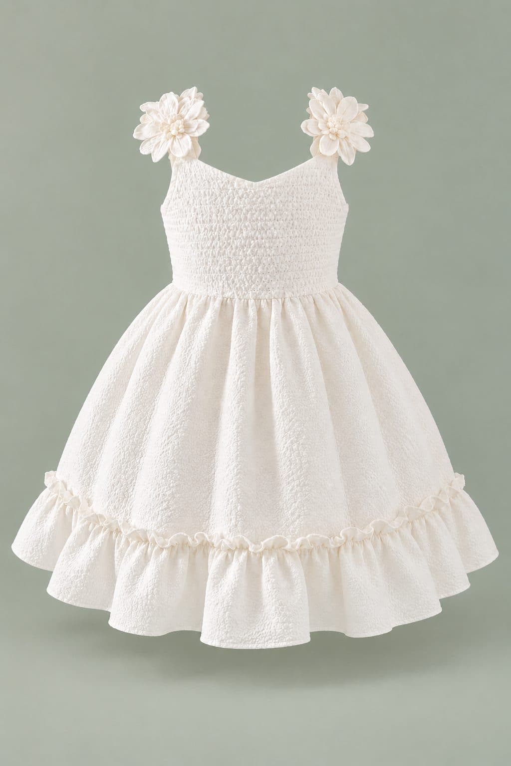 VESTIDO BLANCO CON FLORES EN LOS TIRANTES — vestido para niña