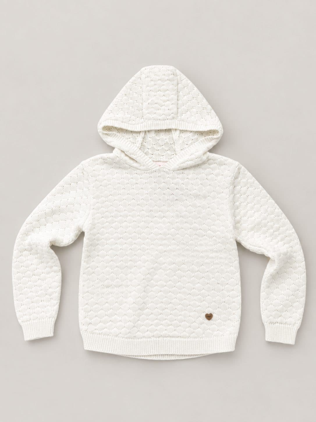 POLERA BLANCA CON CAPUCHA TEJIDA — casaca para niña
